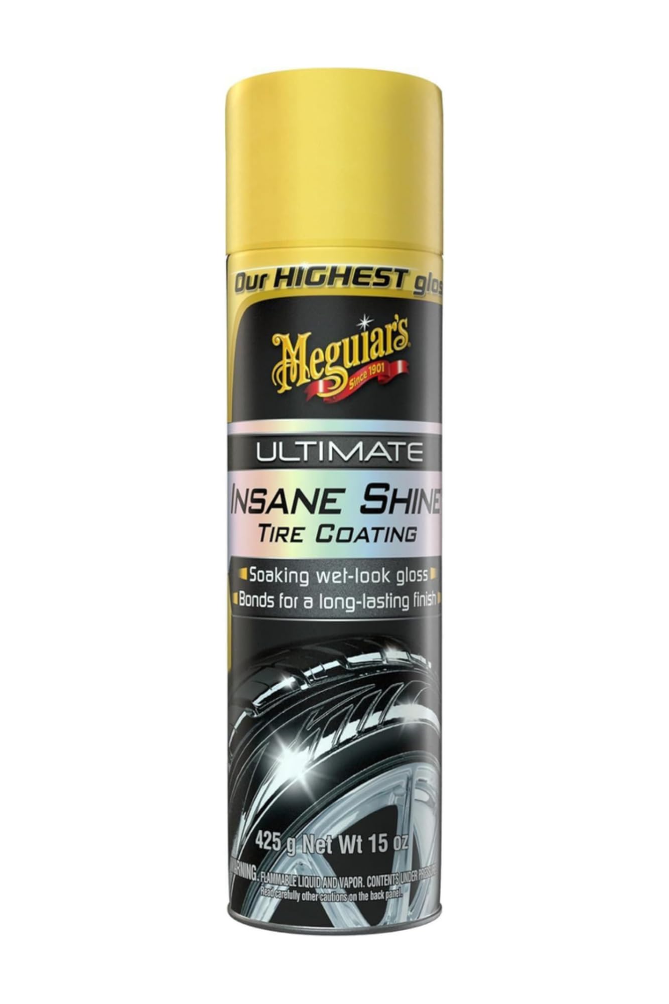 Meguiar'S Nxt Generation Insane Shine Tire Coating - Advanced High Gloss Tire Shine With Synthetic Polymers To Provide A Mirror-Like Shine And Prevent Browning And Premature Aging, 15 Oz Aerosol