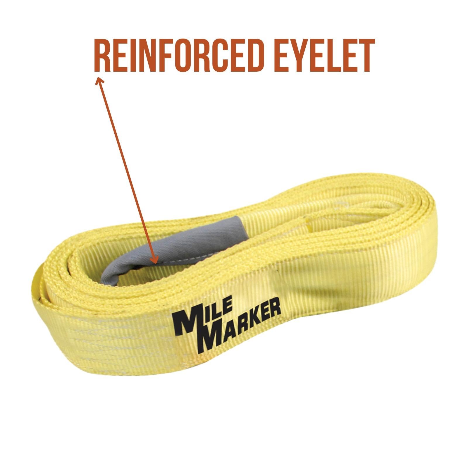 Mile Marker 19315 Single Yellow 3'' X 15' Recovery Strap For Heavy Duty Use - Rated To 30,000 Pound Capacity - Ensures User Safe