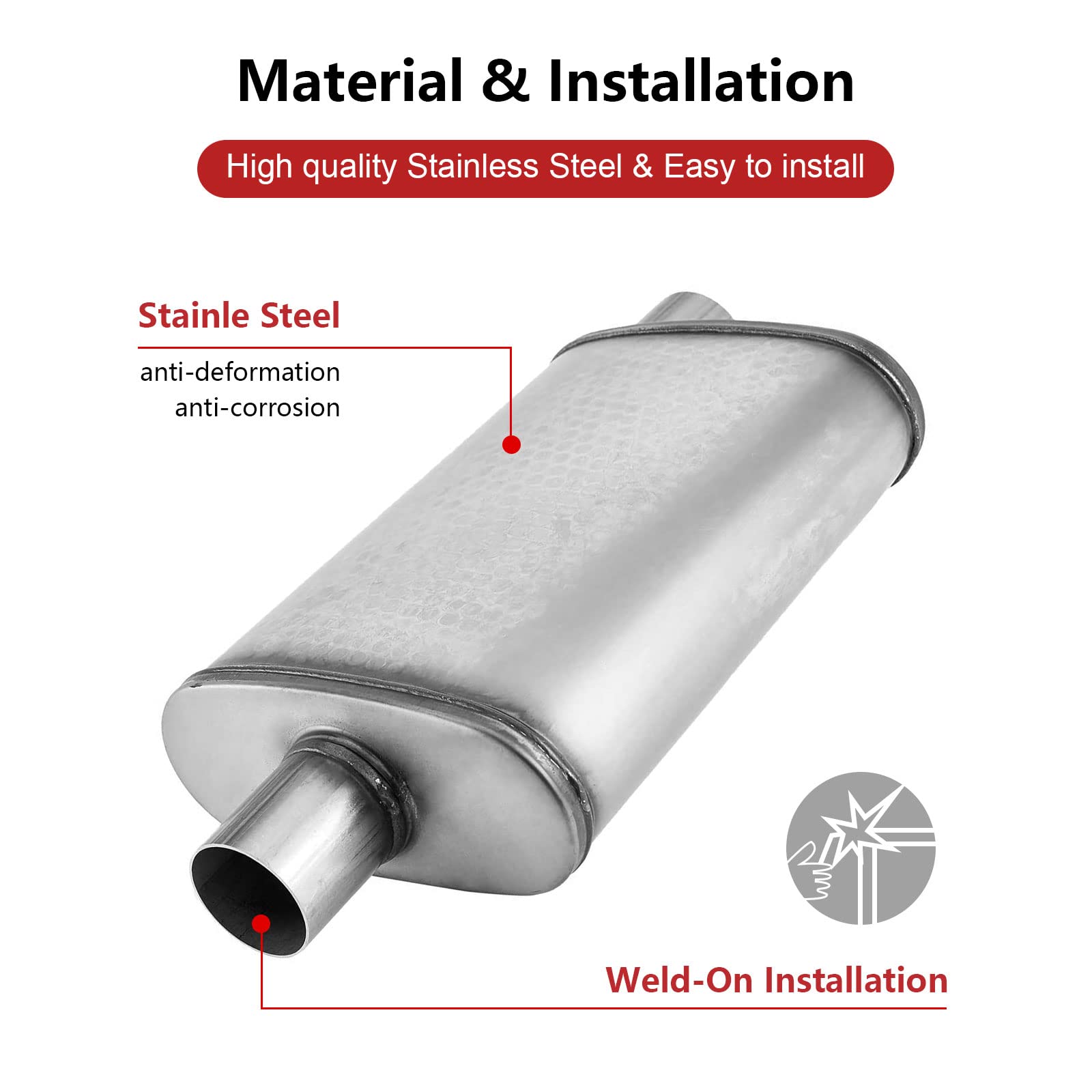 2In Muffler Deep Performance Tone 2 ' ' Pipe Muffler Resonator With Universal Stainless Steel Muffler For Cars, Trucks(2 ' 'Inle