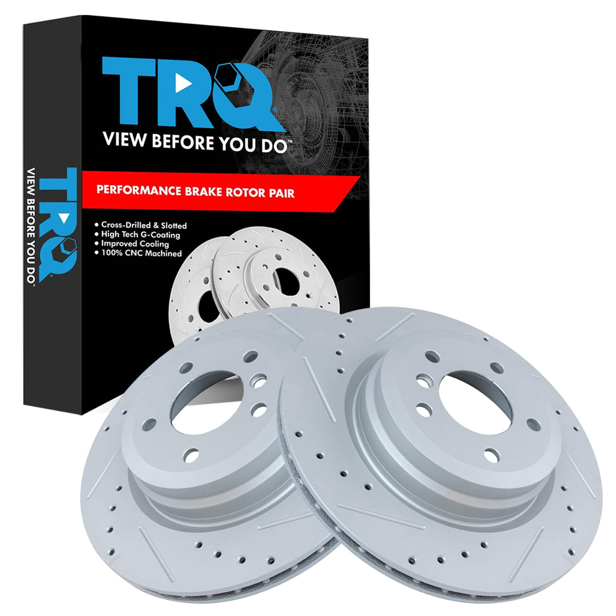 Trq Performance Brake Rotor Drilled & Slotted G-Coated Rear Pair Compatible With Bmw