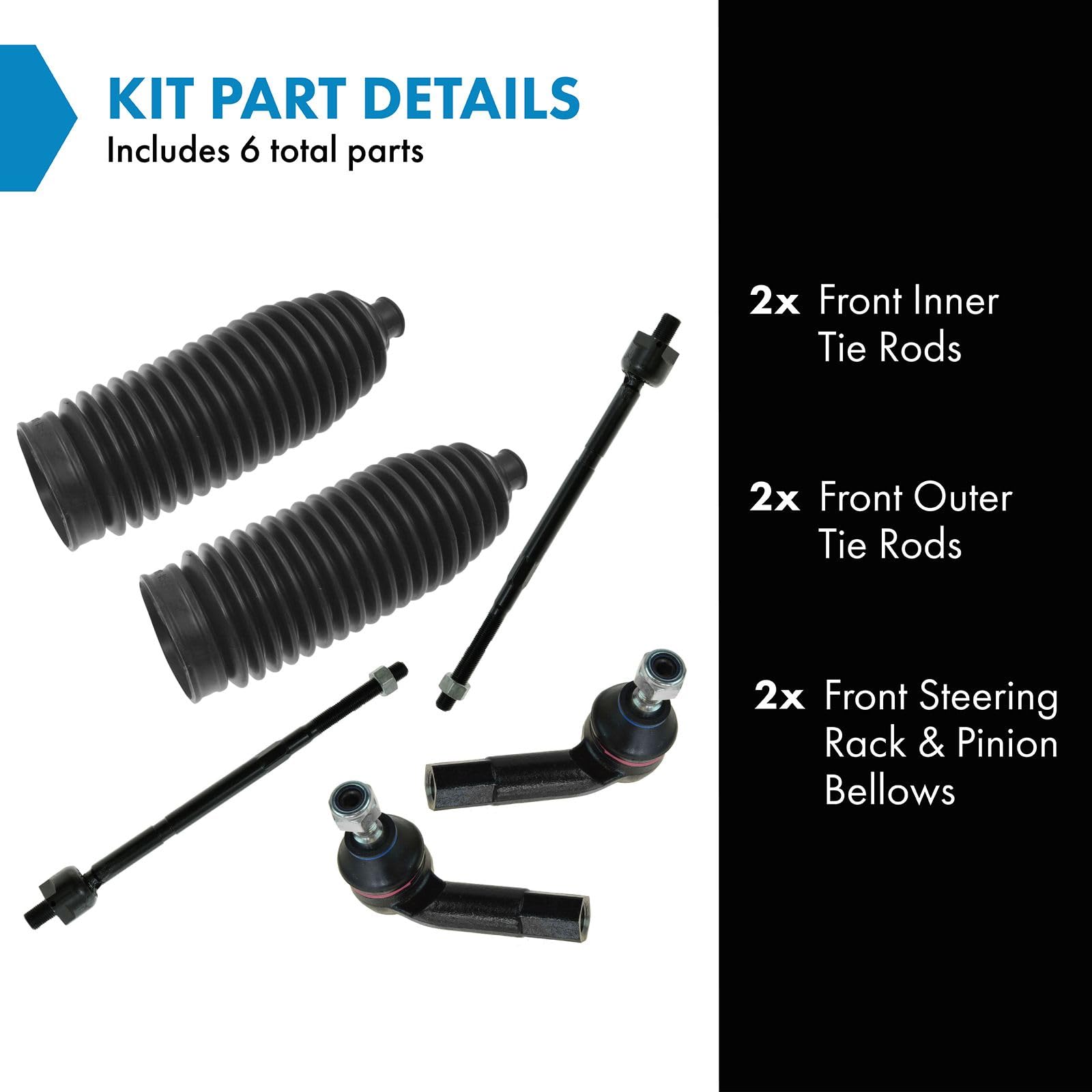 Trq Front Driver & Passenger Side Steering Kit Steering Rack & Pinion Bellow Tie Rod Compatible With 1998-2010 Volkswagen Beetle