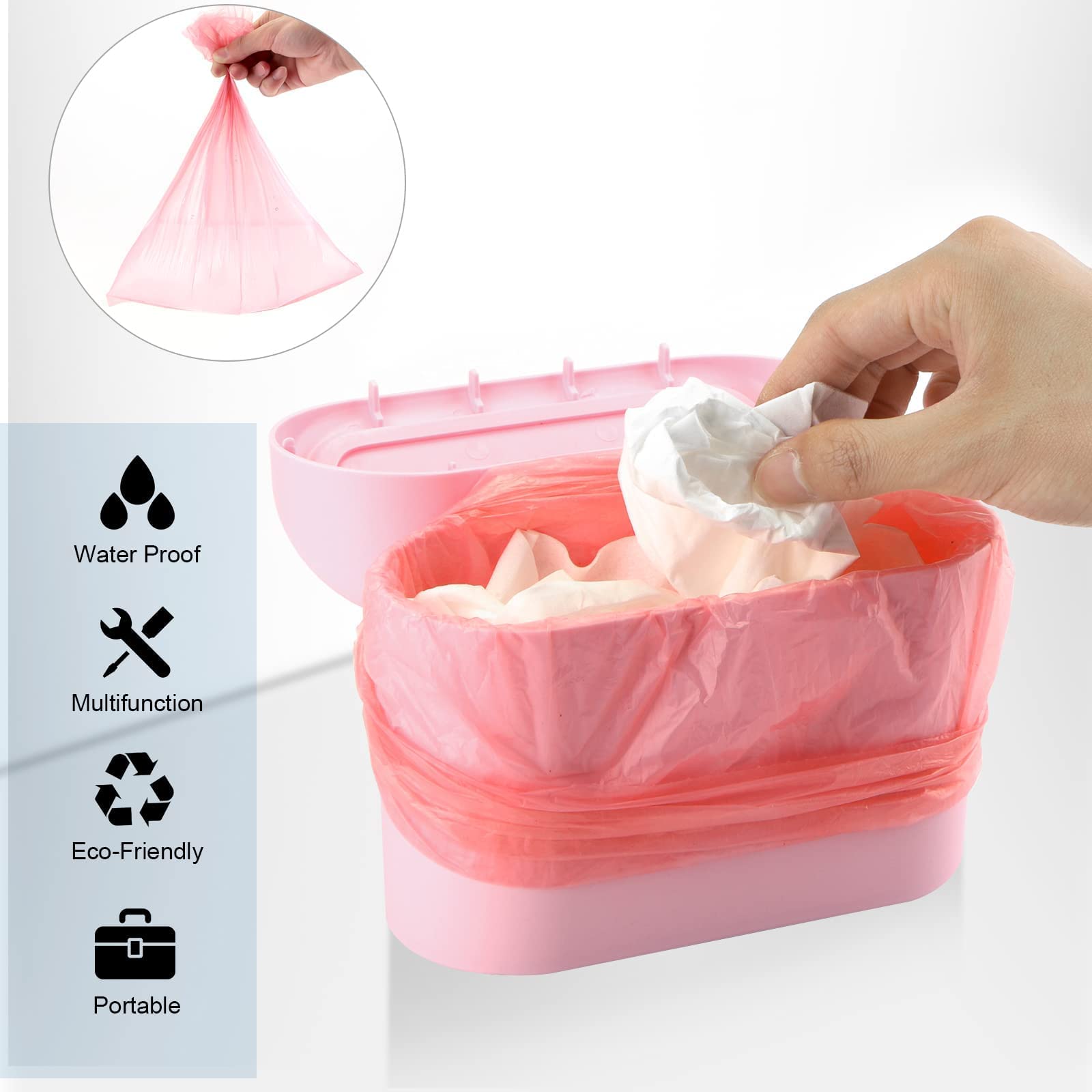 Tulsondai Car Trash Can With 20 Trash Bags And 2 Hooks