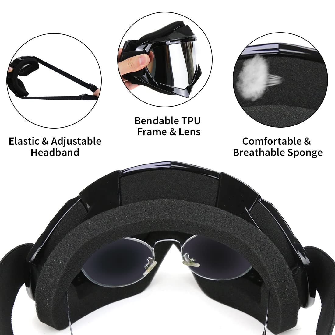 Jamiewin Dirt Bike & Motocross Goggles - Anti Uv, Dustproof & Fog Resistant Offroad Riding Goggles