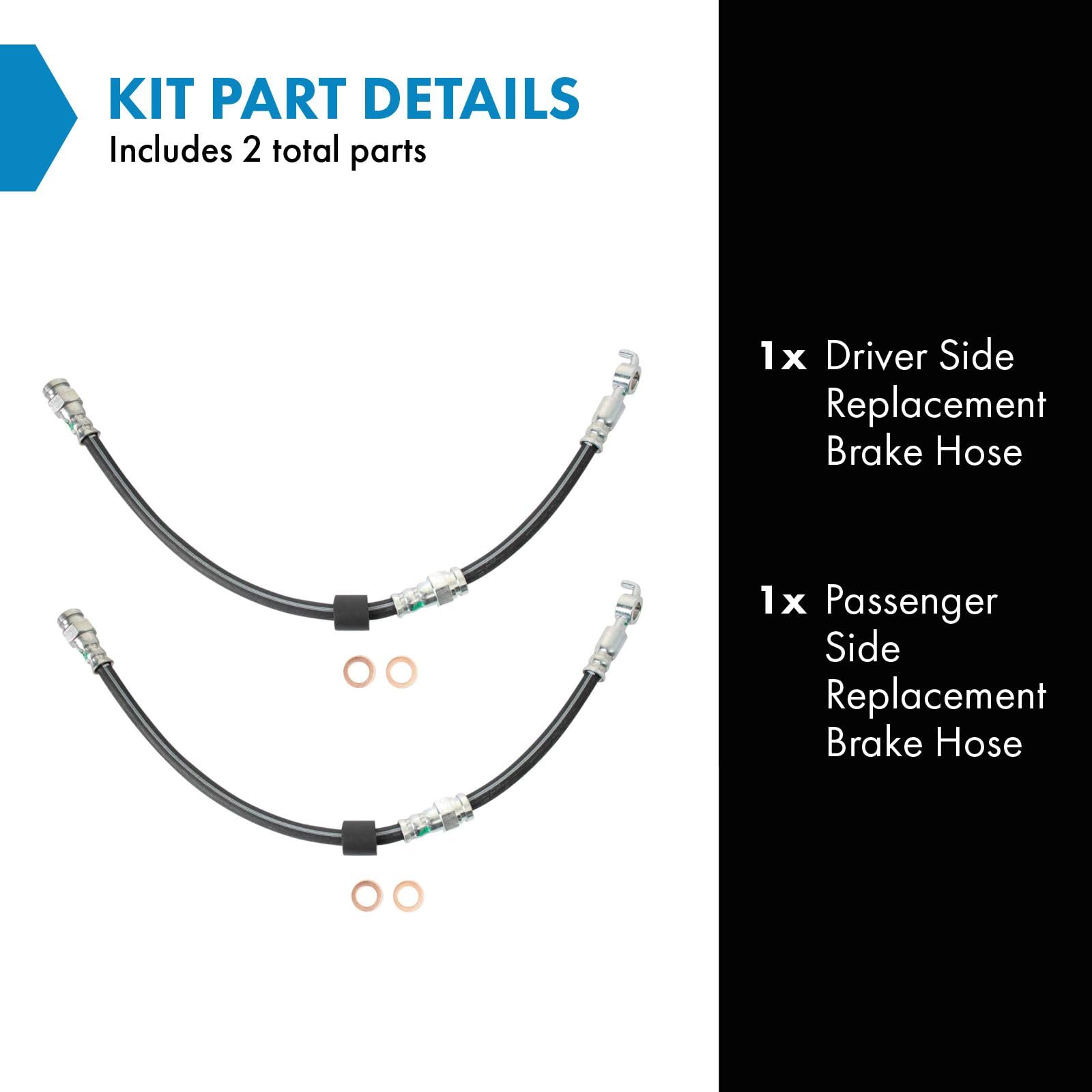 Trq Driver & Passenger Side Brake Hose Set Compatible With 1991-2003 Ford Escort 1993-1997 Probe 1991-1999 Mercury Tracer