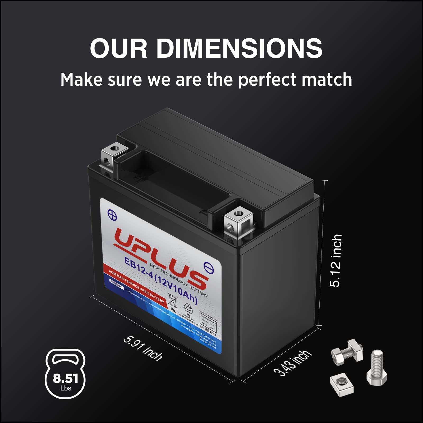 Motorcycle Battery Ytx12-Bs, Uplus Eb12-4 Powersports Batteries High Performance, Agm Maintenance Free Battery For Bike Atv Scoo