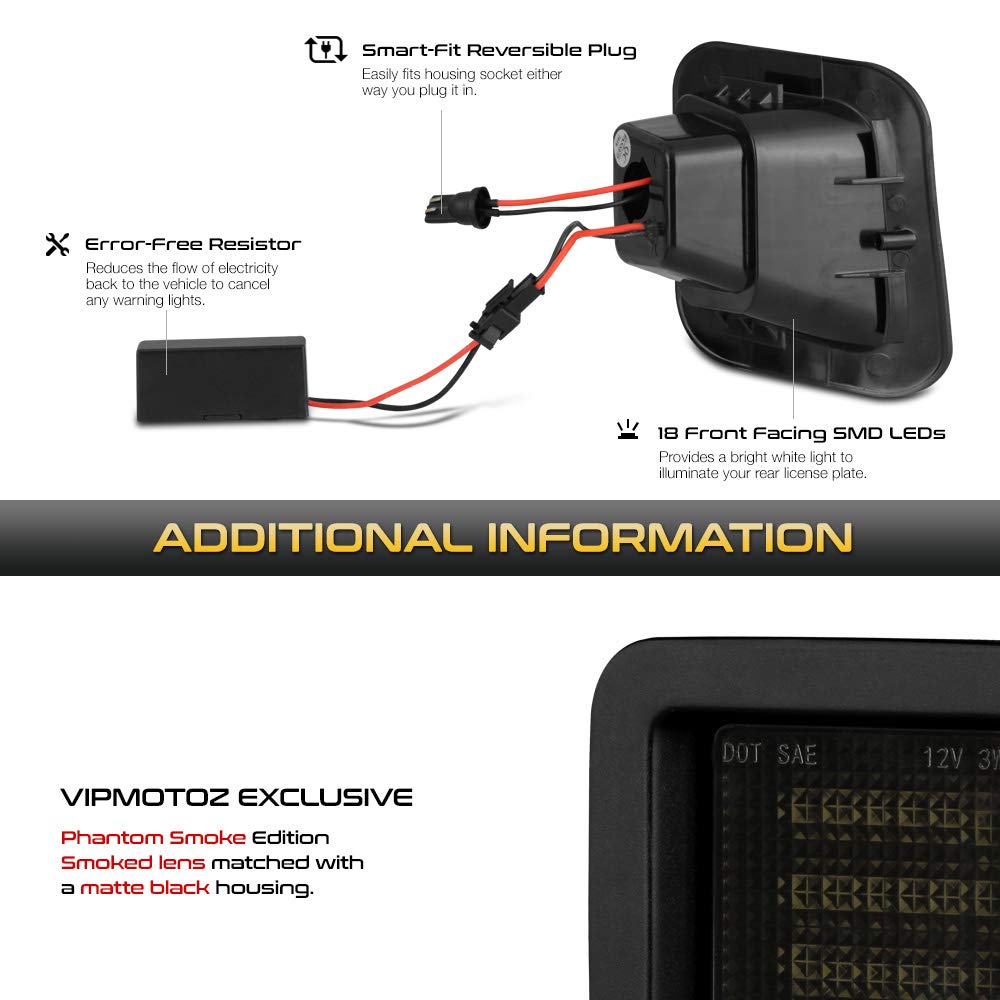 Vipmotoz Full Led Smoke Lens License Plate Light For 2003-2018 Compatible With Dodge Ram 1500 2500 3500 Pickup Truck, 6000K Diam
