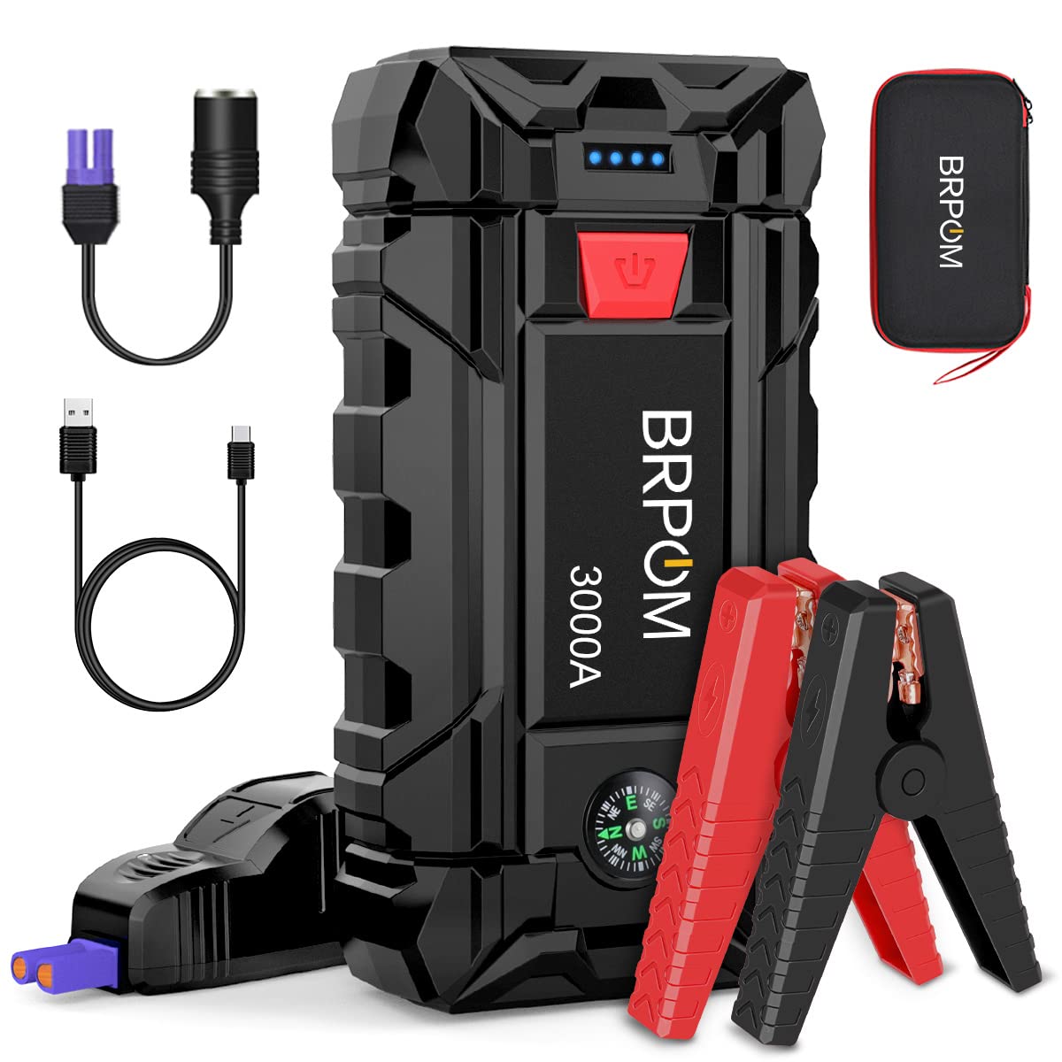 Brpom Car Jump Starter, 3000A Peak 26800Mah (Up To 10L Gas Or 8.0L Diesel Engine, 50 Times) 12V Auto Booster Battery Pack Jump Box With Quick Charger Smart Jump Cables
