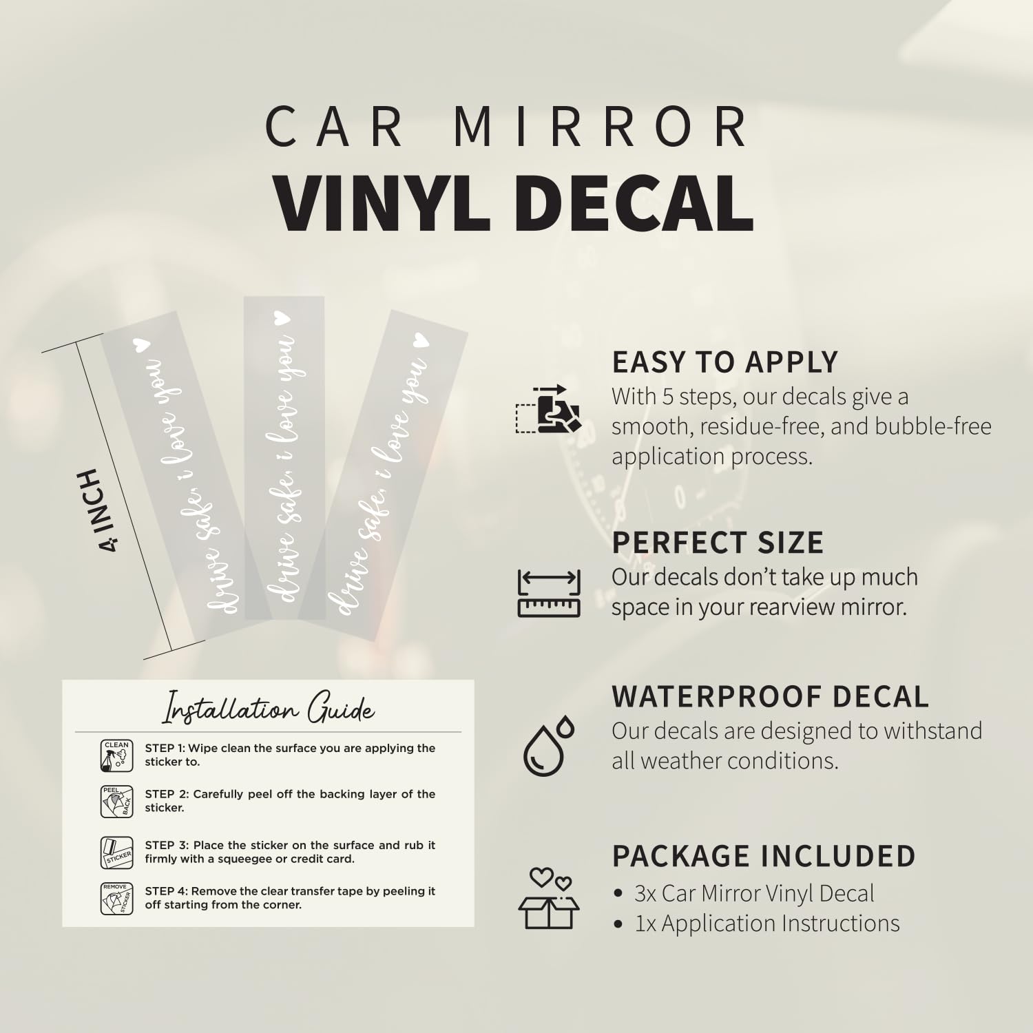 3X Drive Safe I Love You Rearview Mirror Decal, Car Mirror Sticker, Car Decals for Mirror, I Love You Drive Safe Mirror Sticker,