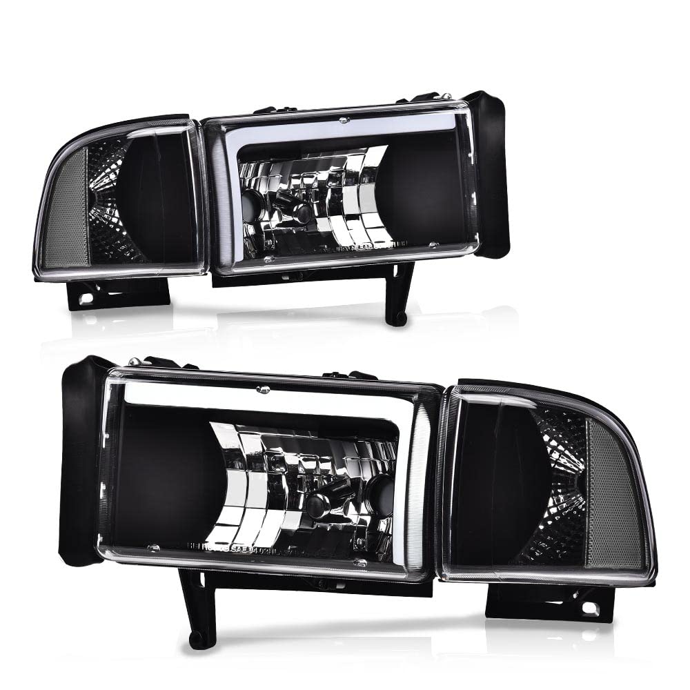 Pit66 Led Headlights,Compatible With 1994-2002 Dodge Ram 1500 2500 3500 Headlamps Assembly Clear Lens Black Housing Clear Reflec