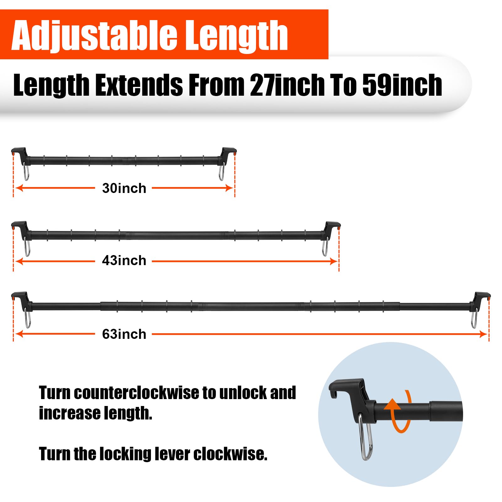 Car Clothes Hanger Bar, 30-63 Inches Expandable Heavy Duty Car Clothes Rack For Car Travel - Adjustable Clothes Storage Hanger A