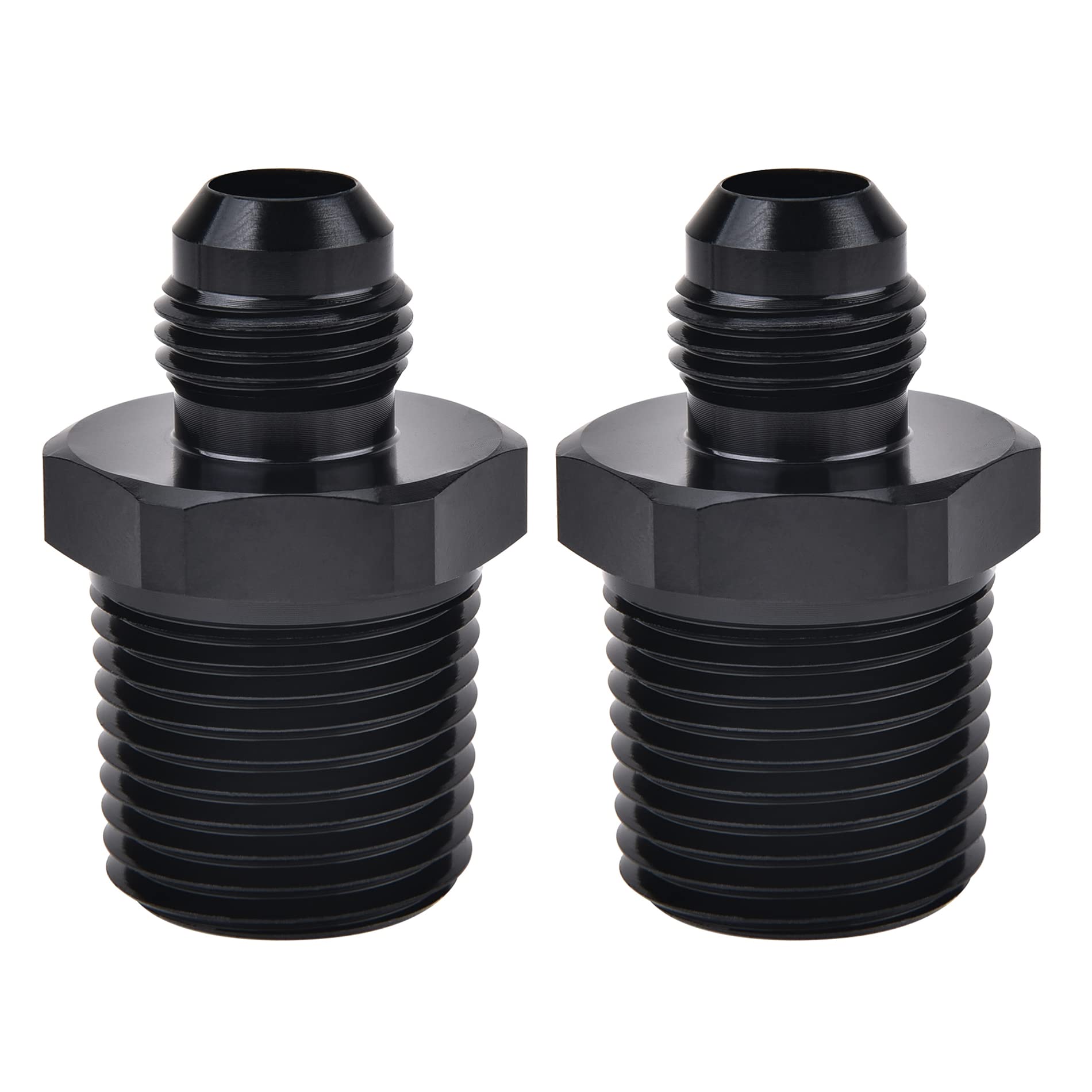 Evil Energy 6An Male Flare To 1/2'' Npt Pipe Fitting Adapter Aluminum Straight Black 2Pcs
