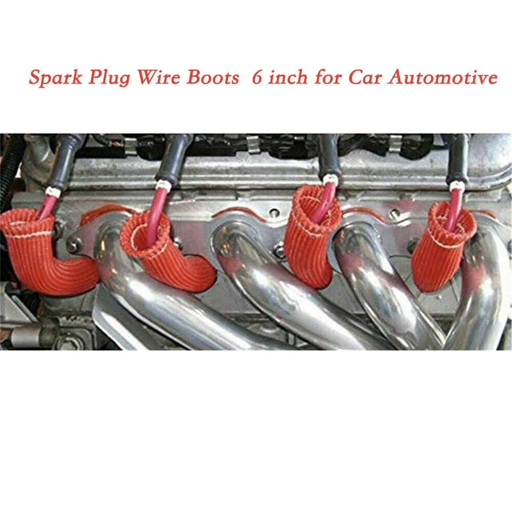 Spark Plug Wire Heat Shield & Sleeve - 2500 High Temp Heat Tape Protection - 8 Pack (Red)