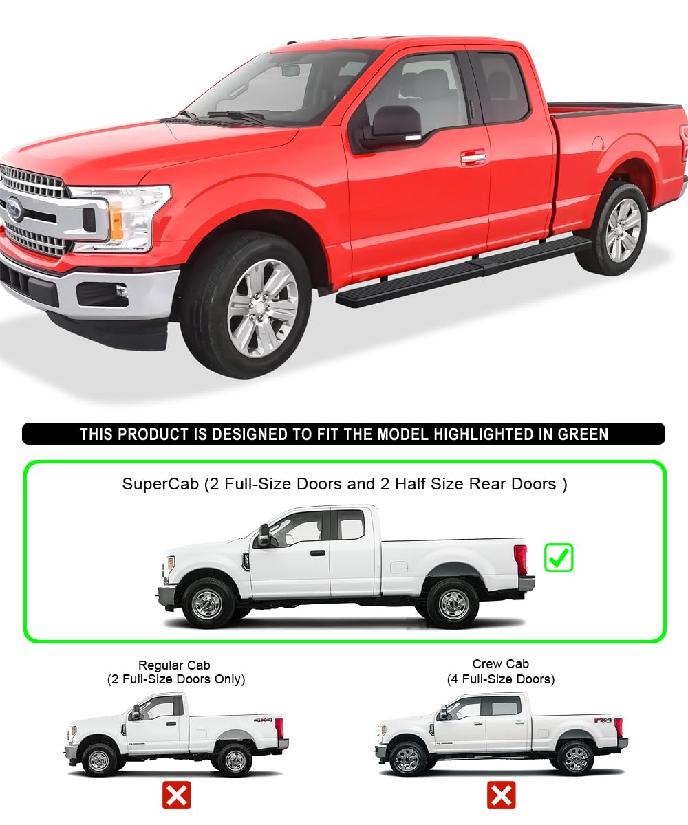 APS Running Boards (Nerf Bars Side Steps) Compatible with Ford F150 2015-2025 Super Cab 6.5ft Bed & F-250 F-350 Super Duty 2017-