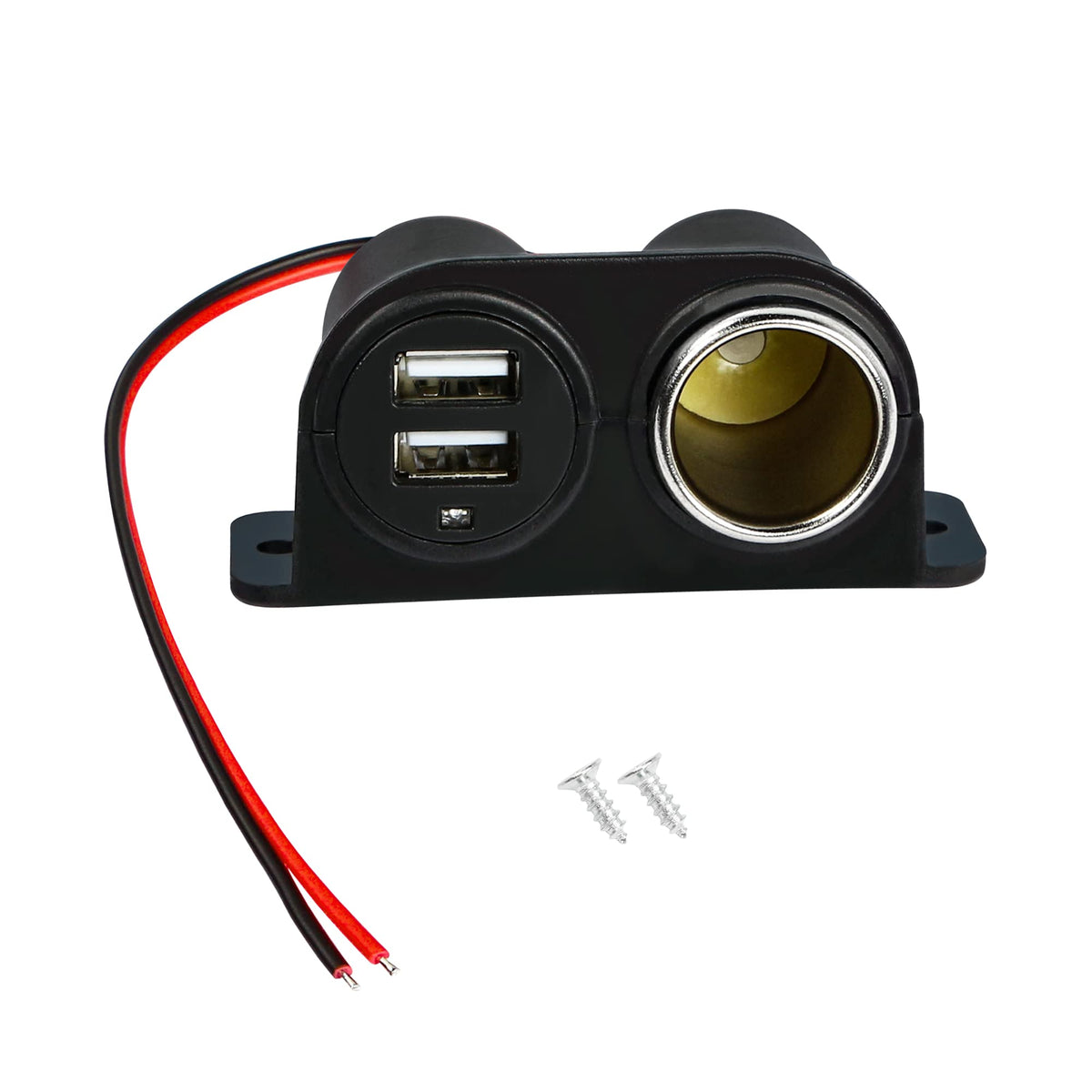 RIIEYOCA 12V USB Cigarette Lighter Socket, Cigarette Lighter Splitter Dual USB Outlet, with Cigarette Lighter Cover and Cable Ba