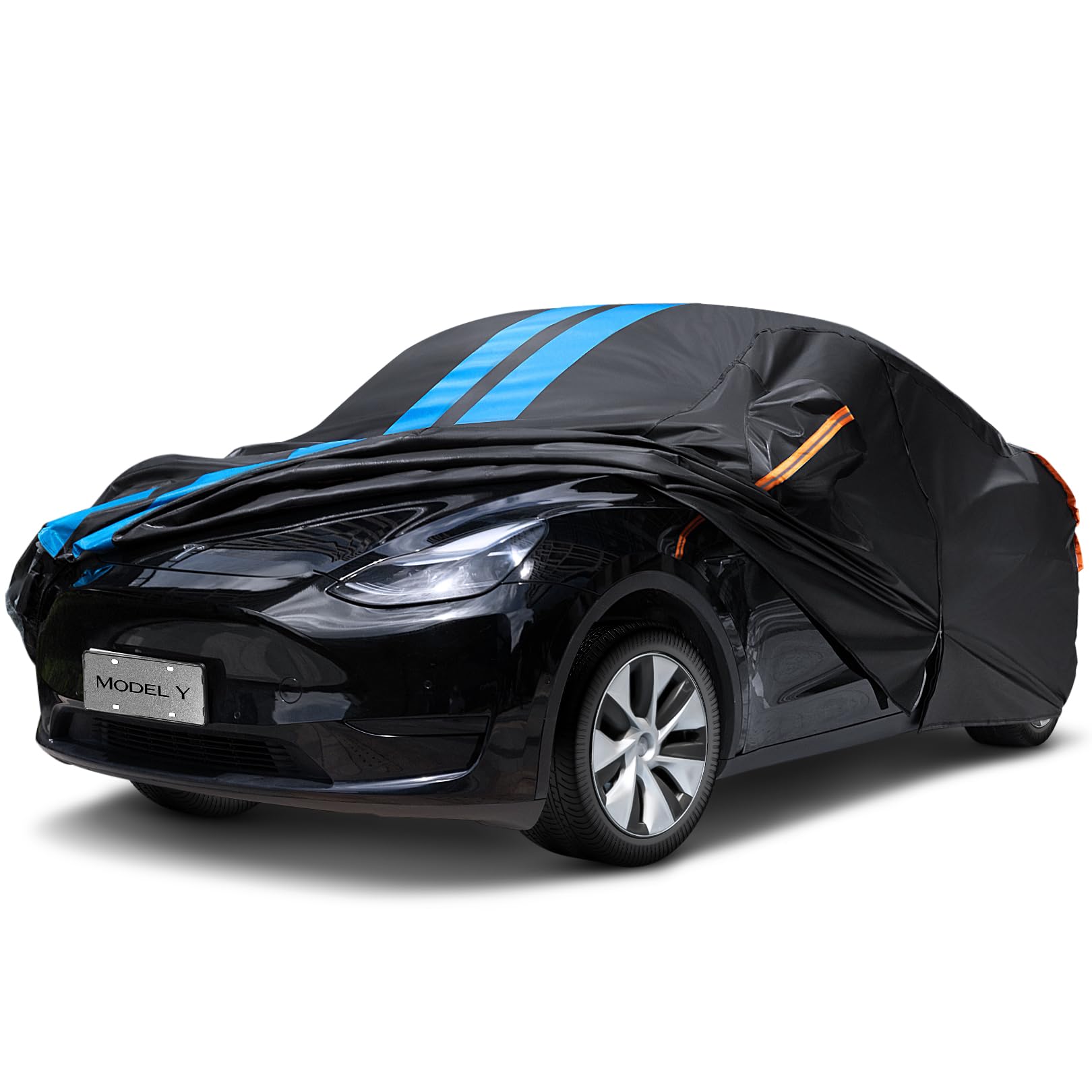 Car Cover Custom Fit For Tesla Model Y 2021-2024 Waterproof All Weather Rain Snowproof Uv Protection Windproof With Charging Por