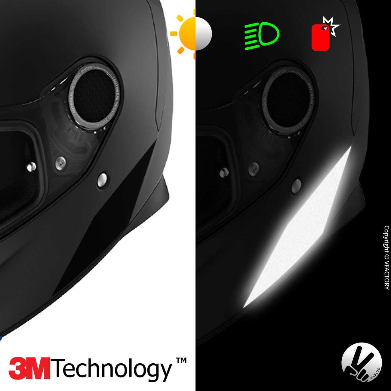 Vfluo - Kit Of Reflective Stickers - Shoei Neotecii Motorcycle Helmet - Approved Stripes Fr - 3M Technology - High Visibility &
