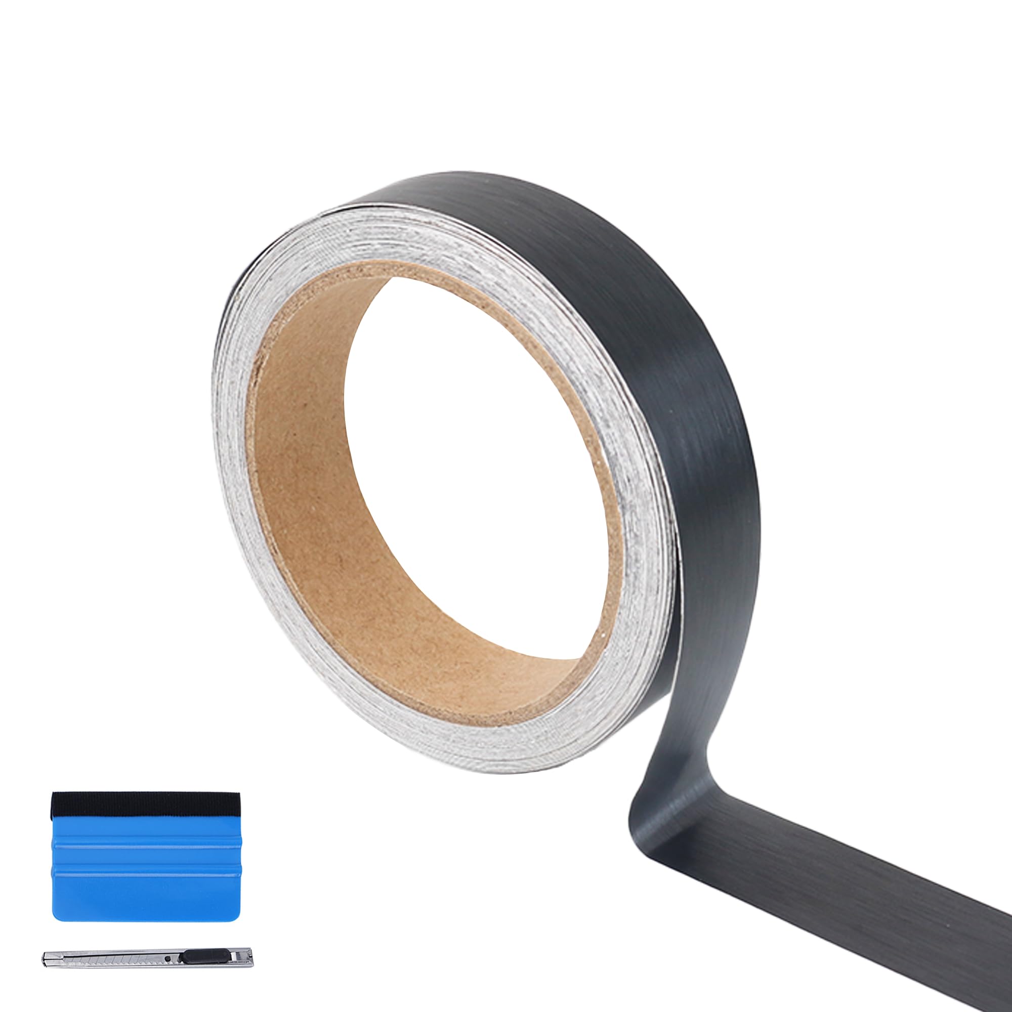 Lzlrun Free Tool Kit Black Satin Metallic Brushed Vinyl Tape For Black Out Chrome Delete Window Trim Door Trim (1Inches X 30Feet