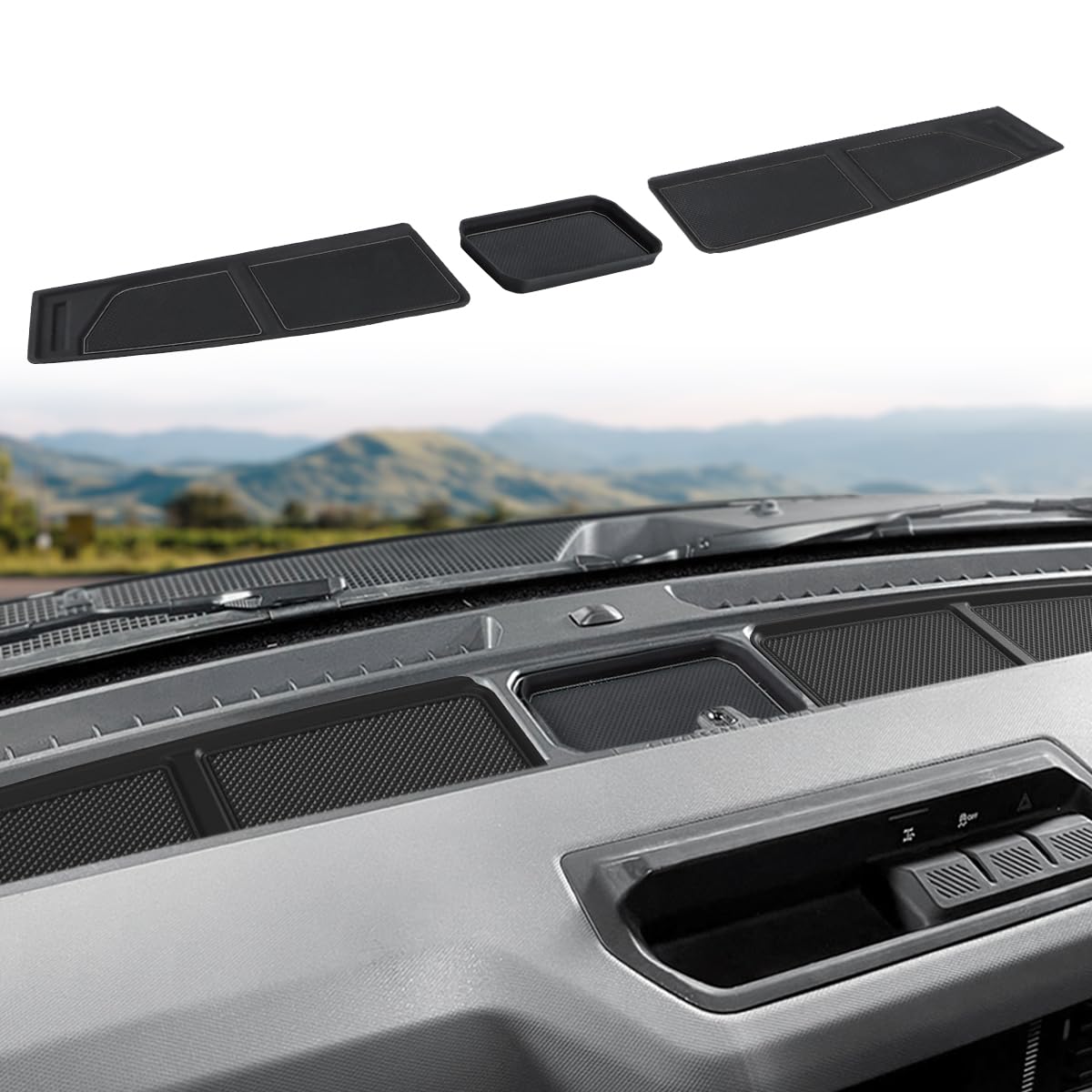 Auovo Dash Cover Tray Compatible with Ford Bronco Accessories 2021 2022 2023 2024 Anti-Slip Silicone Car Dashboard Compartments 