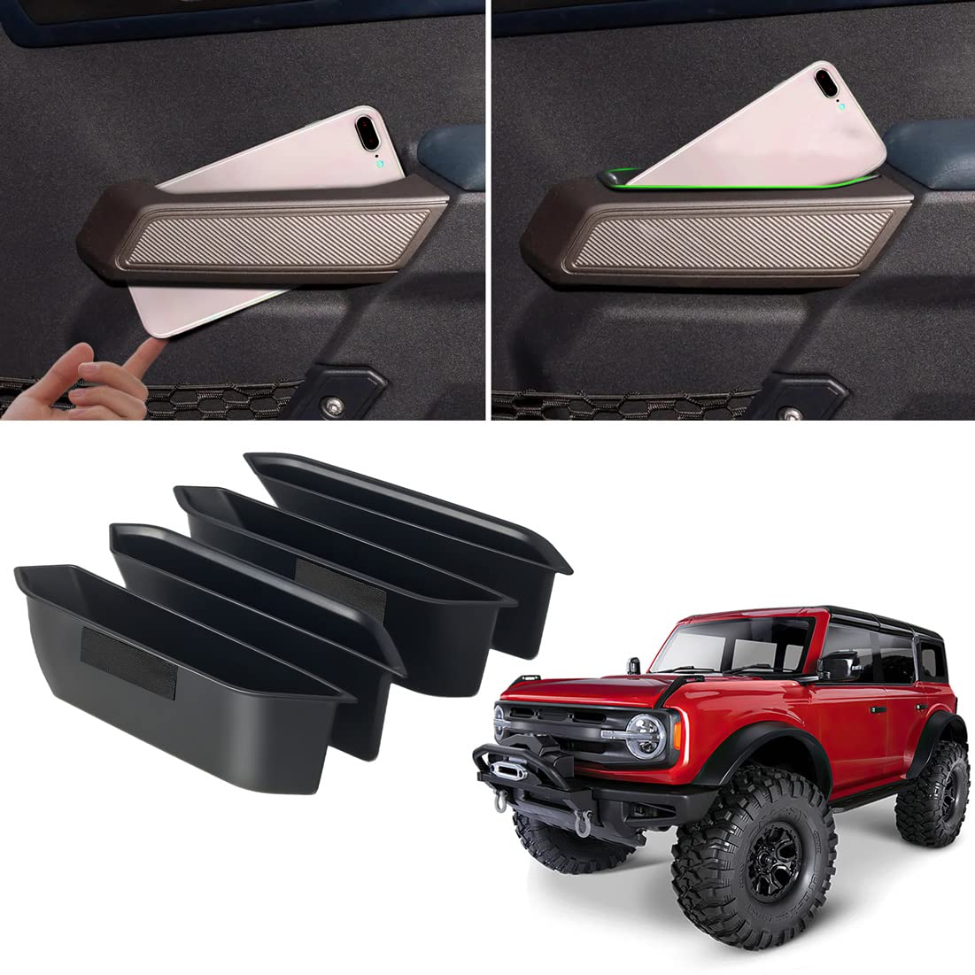 Wdg Door Handle Storage Box Container For Ford Bronco 2021 2022 2023 2024 4 Door Car Interior Accessories, Abs Front And Rear Do