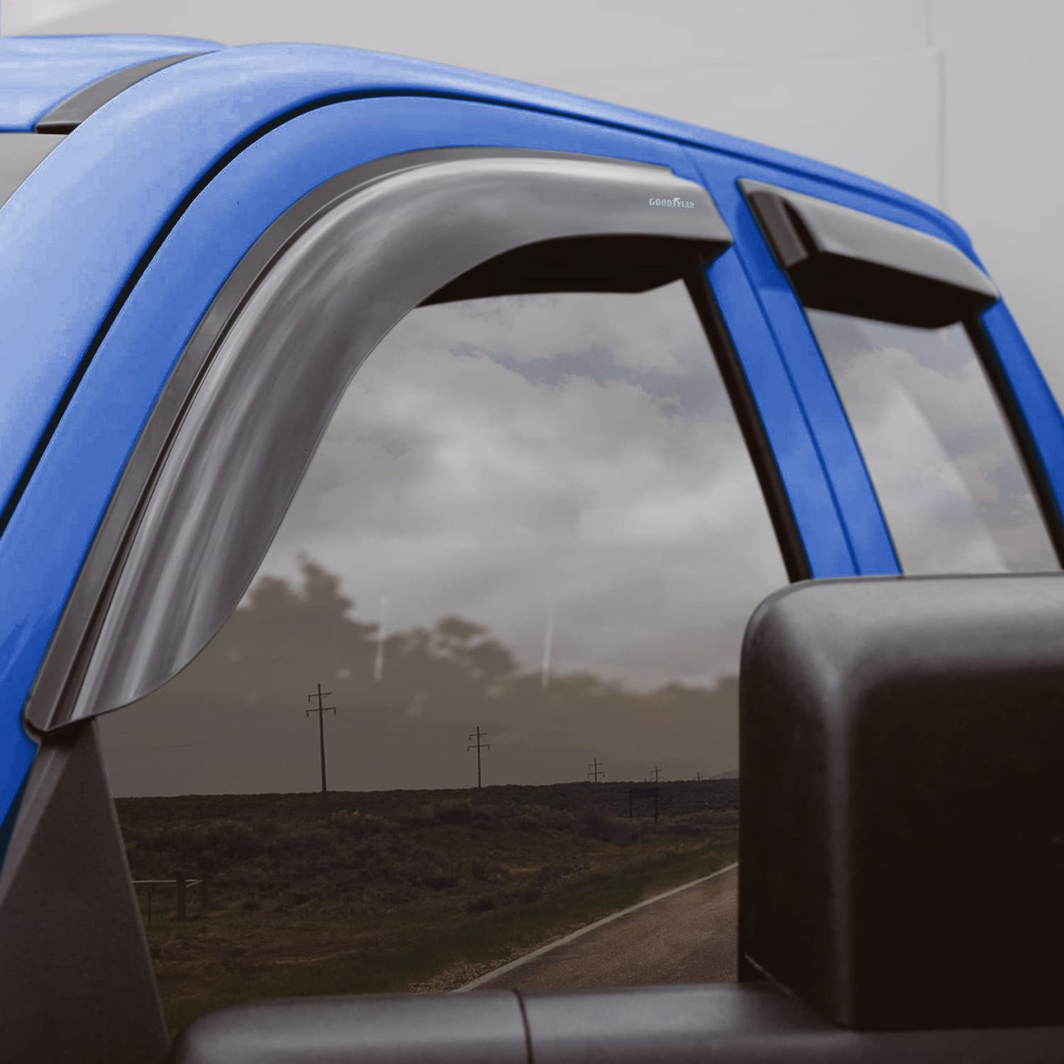 Goodyear Shatterproof Window Deflectors For Chevrolet (Chevy) Silverado/Gmc Sierra 2014-2018 Double Cab, Tape-On Rain Guards, Wi