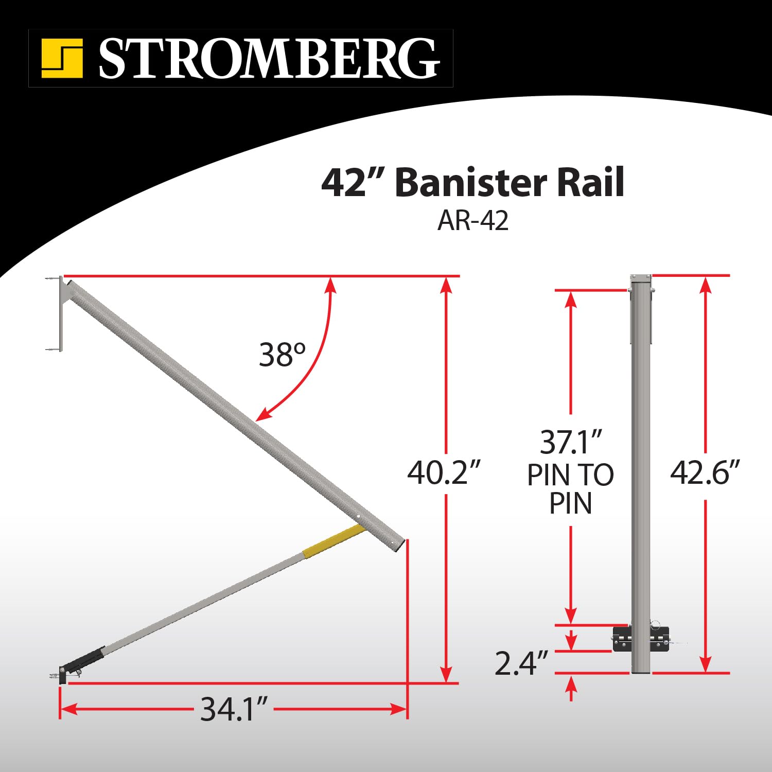 Stromberg Carlson AR-42 Lend-A-Hand Banister Rail - RV Handrail for Safe Support on Outdoor Steps, Ribbed Grip Tubing, Folds Fla
