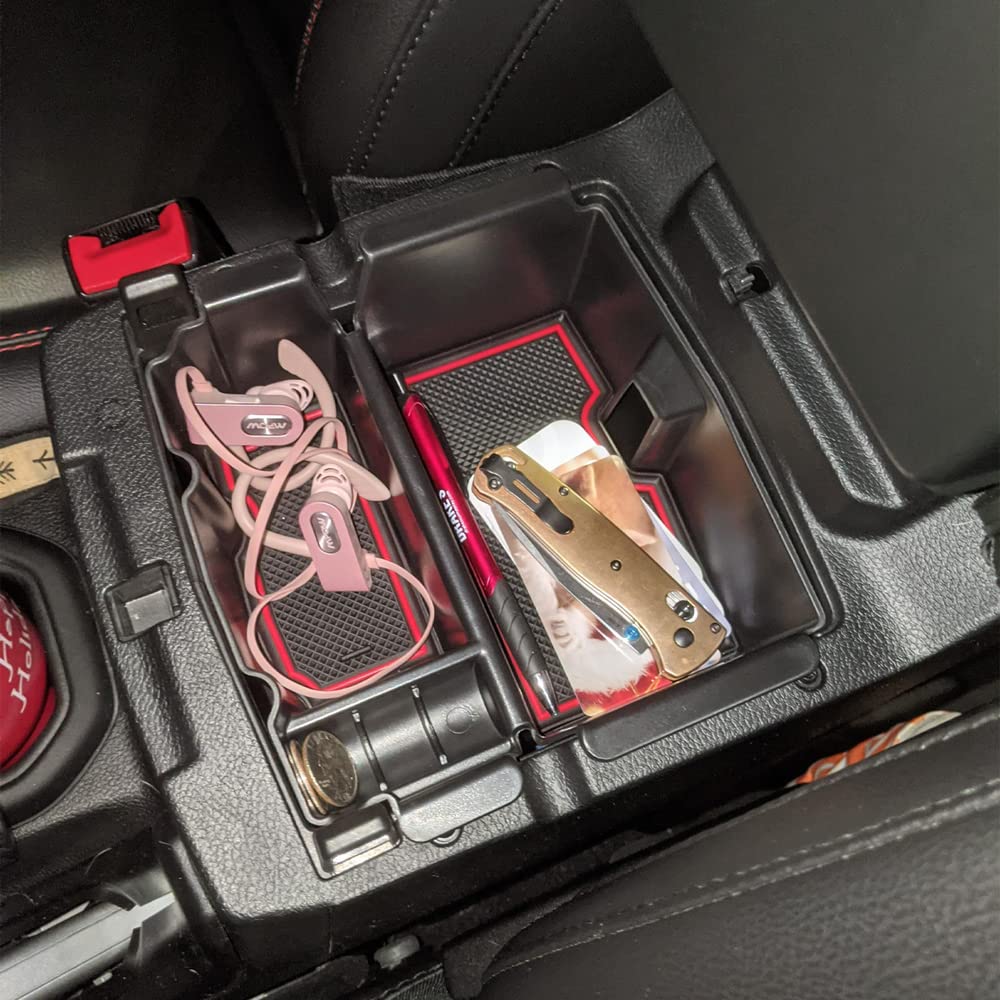 Edbetos Center Console Organizer Tray Compatible With Jeep Wrangler Jl/Jlu 2018-2021 2022 2023 2024 And Gladiator Jt Truck 2020-2023 Insert Accessories - Won'T Covers The Light Inside (Red Trim)