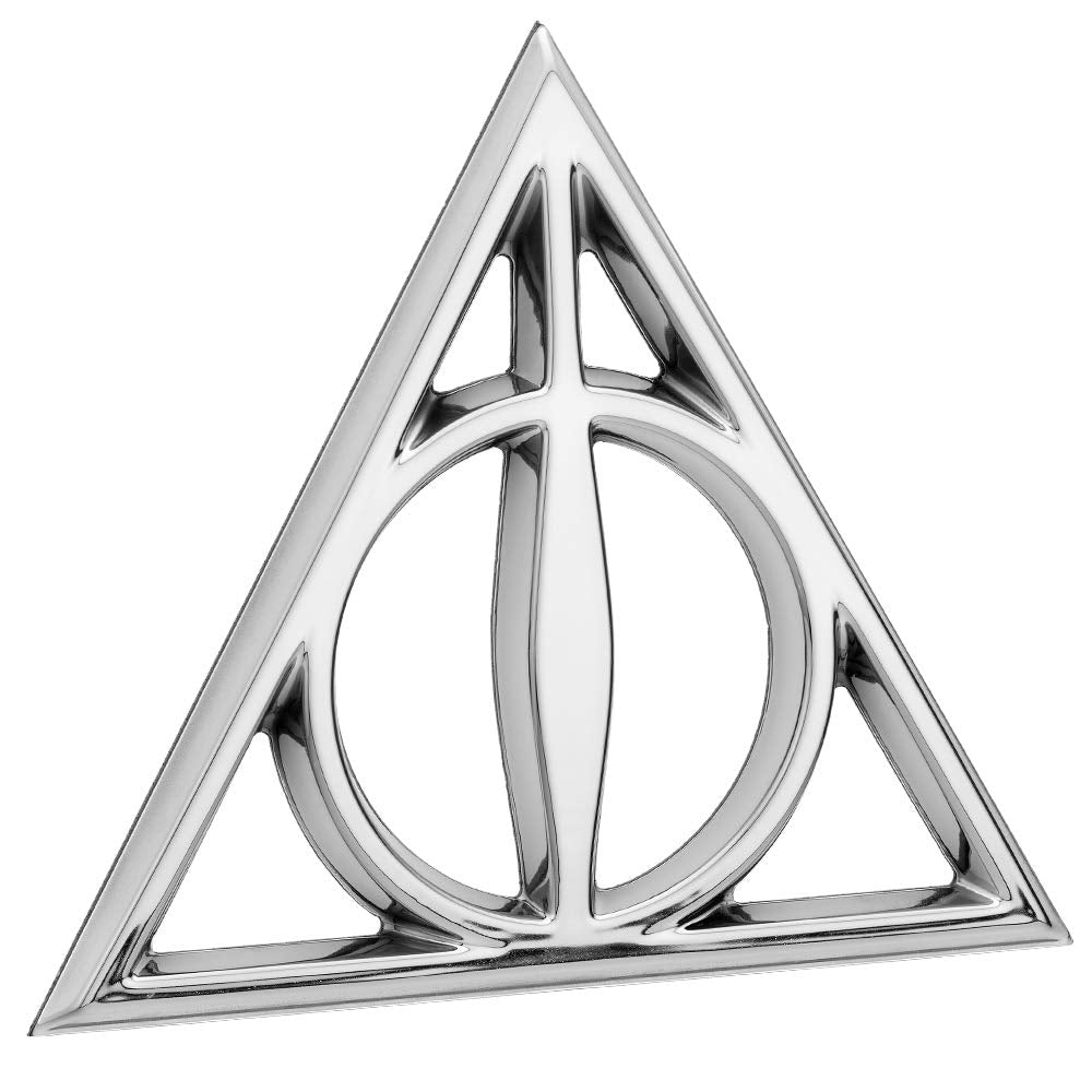 Fan Emblems Deathly Hallows Car Emblem - Harry Potter Symbol 3D Auto Badge - Color: Chrome - Size: 3.7 X 3.2 X 0.2 Inches - Offi