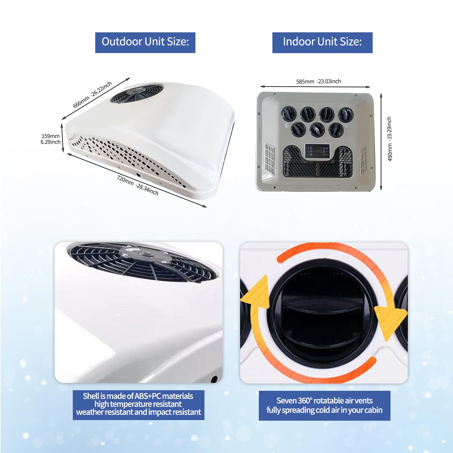 Aspligo Dc 12V Air Conditioner Electric Parking Rooftop Rv Air Conditioner Heat And Cool A/C Unit 10000Btu Fit Truck Motorhome Trailer, Scroll Compressor (12V Heating & Cooling)