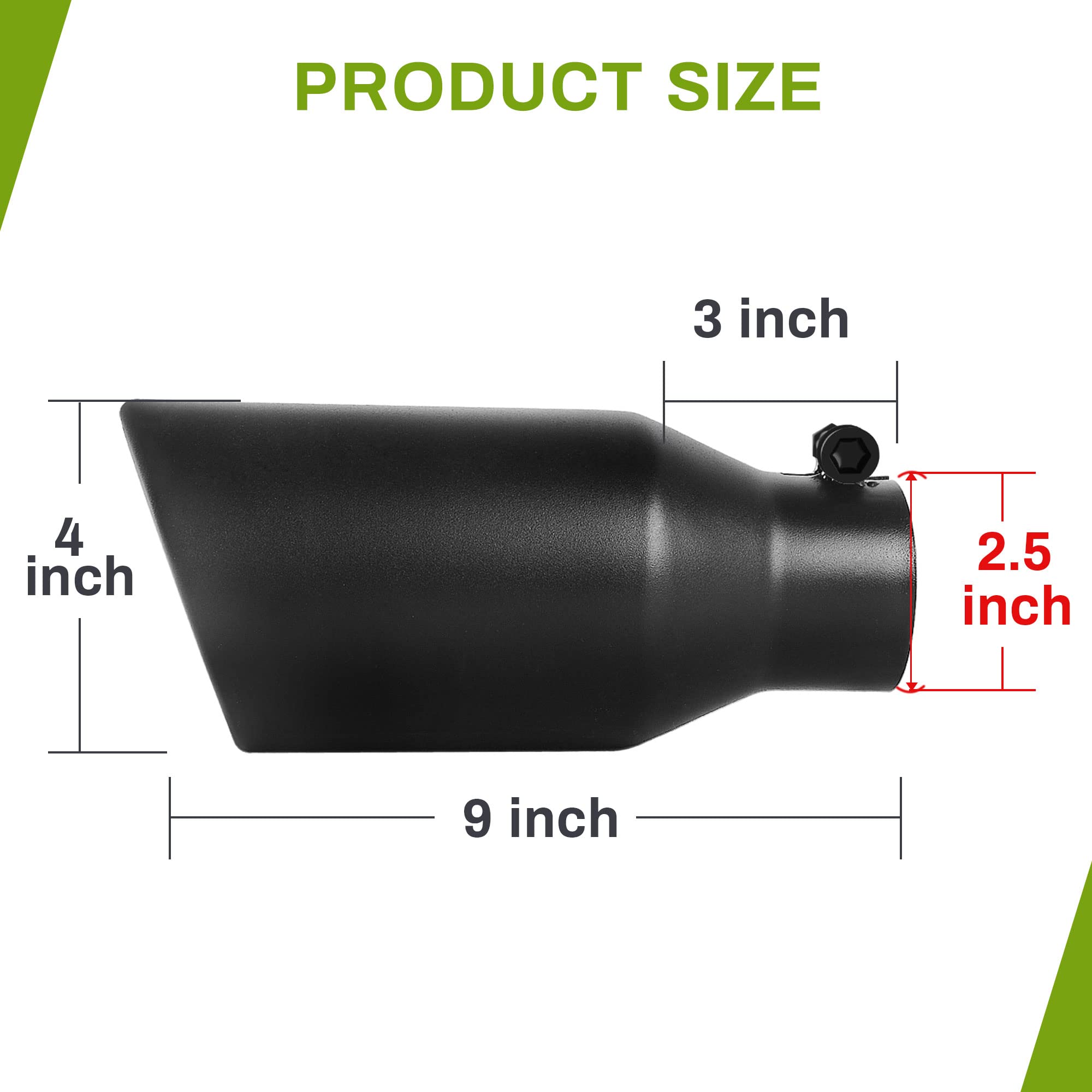 Autosaver88 2.5 Inch Inlet Exhaust Tip, 2.5'' Inlet 4'' Outlet 9'' Overall Length Black Powder Coated Finish Tailpipe Universal
