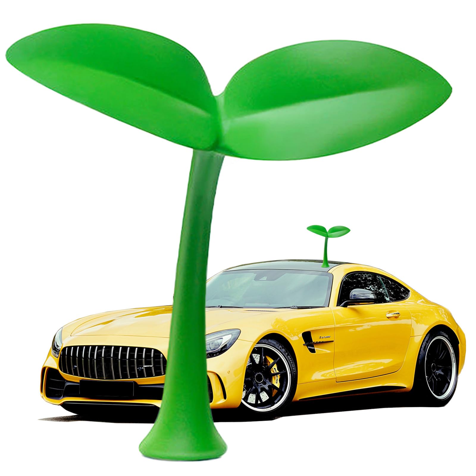 Car Sprout Topper 3D Cute Car Sticker Decal,Waterproof Moving Grass Bean Sprout Green Leaf Dances in Wind, Spot Your Car, Also f
