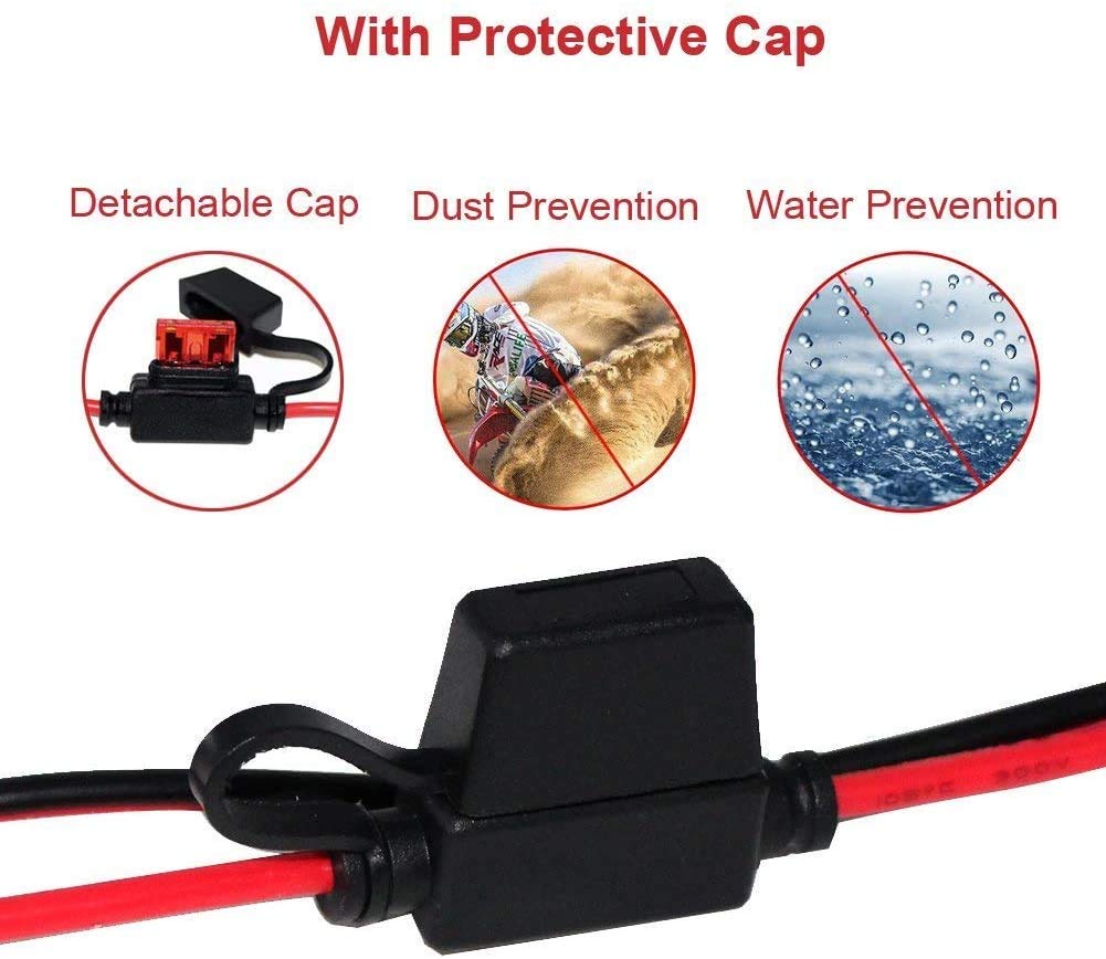 [5 Pack] 2Ft Motorcycle Battery Charger Cord, Sae To O Ring Terminal Quick Disconnect Assembly Extension Cable, Sae 2Pin Wire Harness Reverse Polarity Adapter Port Accessory, 10A Fuse (5Pack-2Ft)