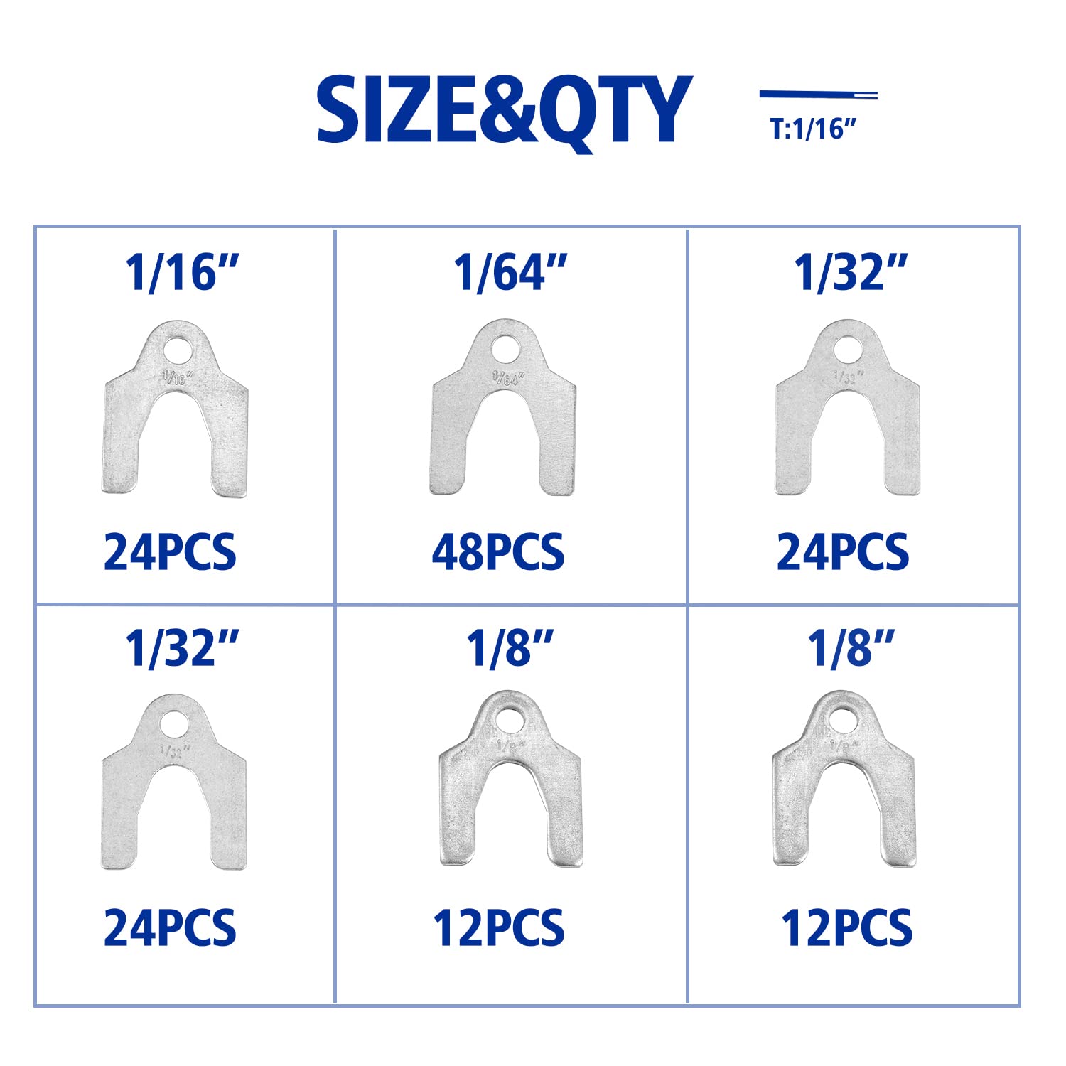 Auto Alignment Body Shims Assortment Kit 1/16'' 1/64'' 1/32'' 1/8'' (144 Pieces) Busy-Corner