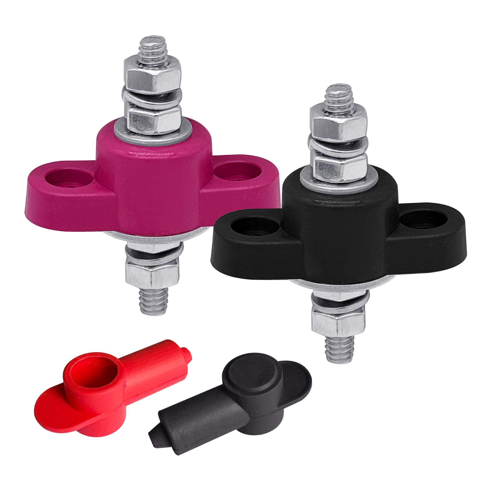 1/4'' Remote Battery Terminal Feed Through Connector, Ampper Thru Panel Stud Junction Block Power Post Terminals With Cover For