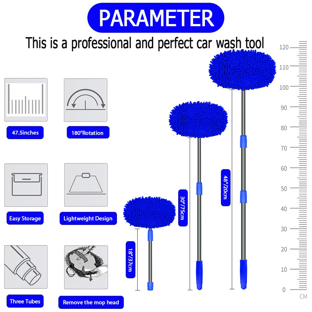 Willingheart 47.5'' Car Wash Brush Mop Cleaning Tool With Long Handle Kit For Washing Detailing Cars Truck, Suv, Rv, Trailer, Bo