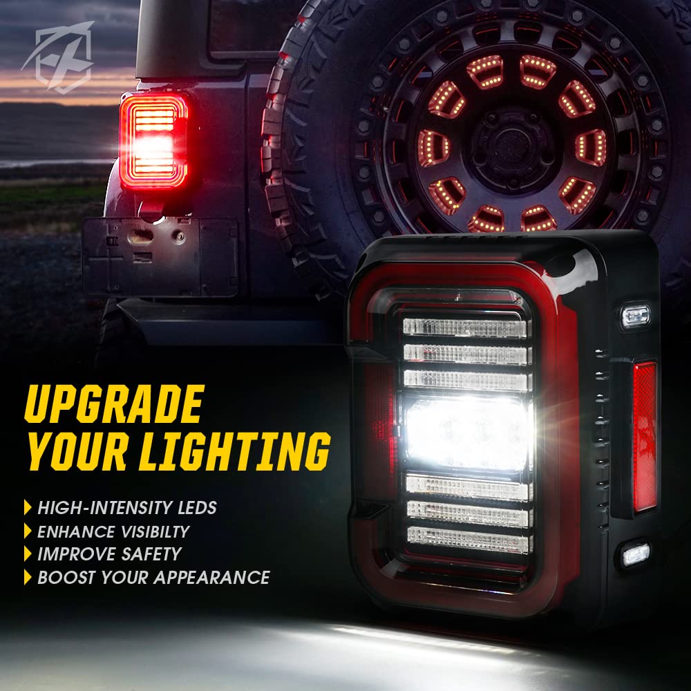 Xprite C-Shaped Led Tail Lights Compatible Jeep Jk Jku Sport/Sahara/Rubicon 07-18 Unlimited | Smoke Lens | Emc | Dot | Running/B