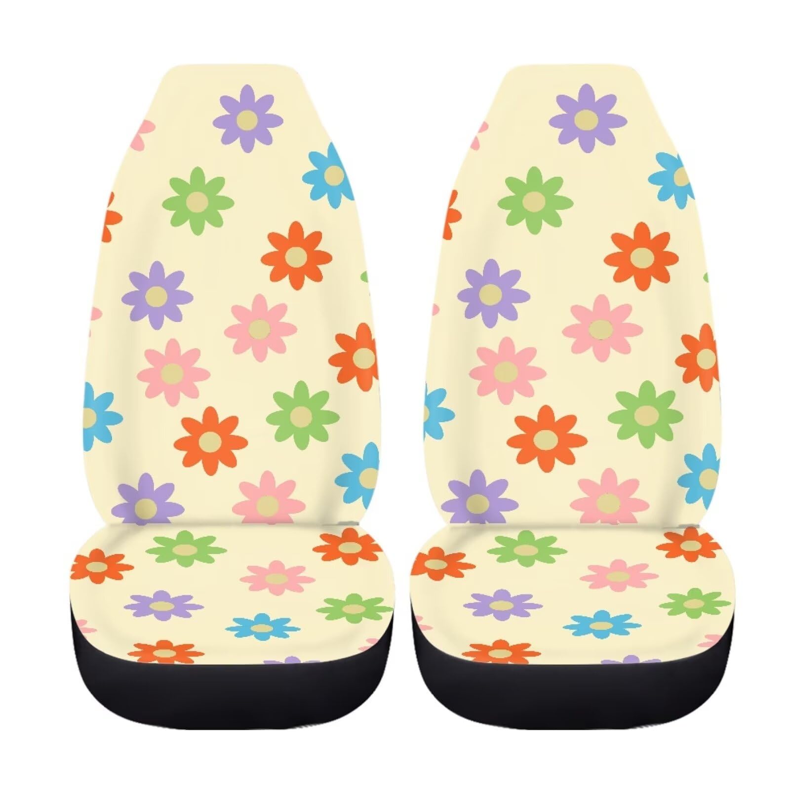 Fuibeng 2 Pack Aesthetic Hippie Flower Car Seat Covers For Women,70S 80S Boho Groovy Floral Seat Cover For Front Seats,Washable
