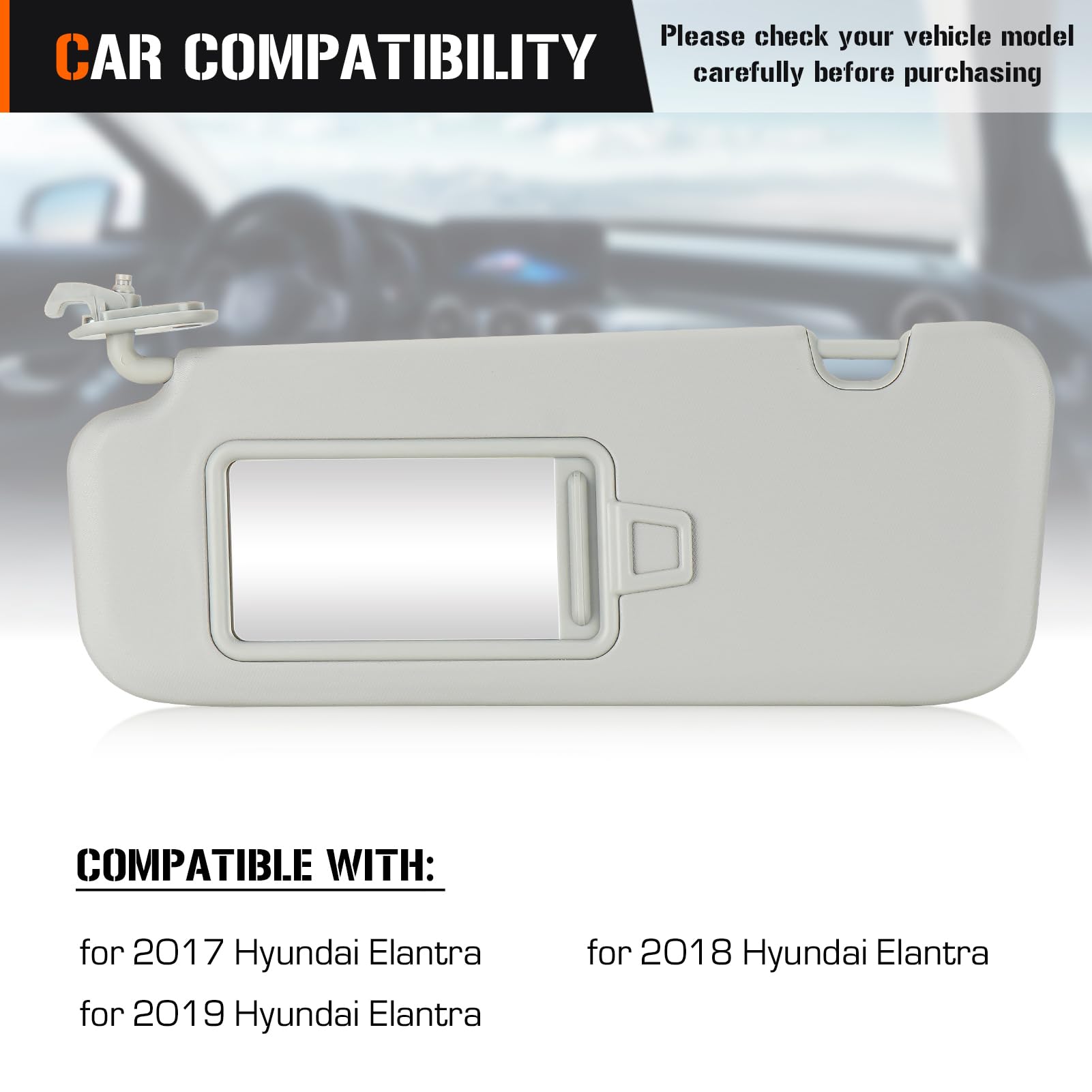 Sun Visor for 2017-2019 Hyundai Elantra, Left Driver Side Grey Sunvisor Replace 85210-F0100TTX