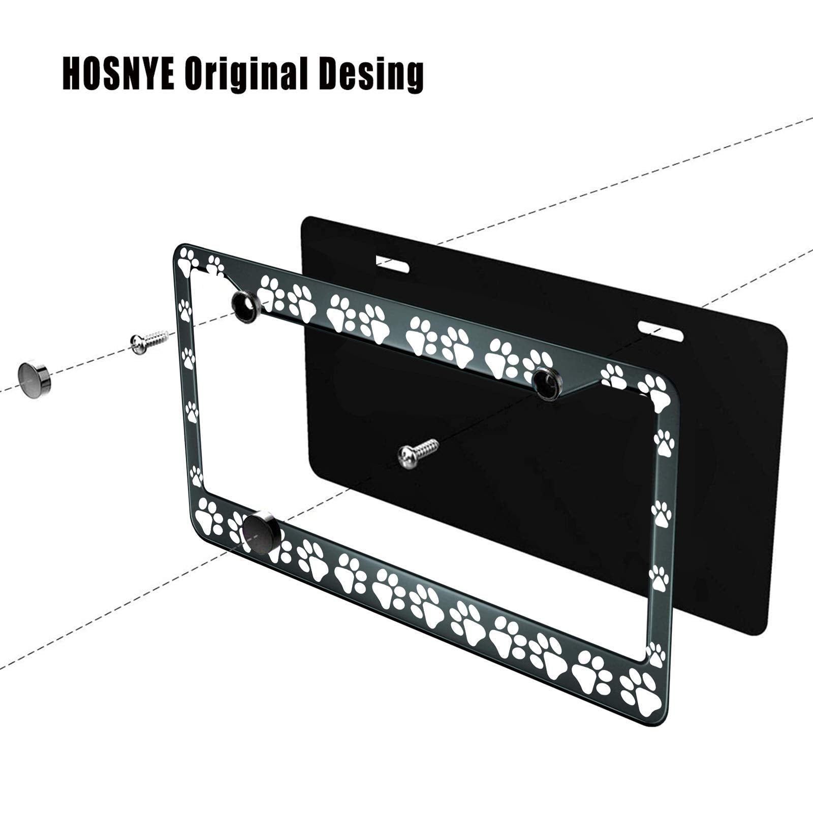 HOSNYE Cat Dog Paw Print License Plate Frame Animal Footprints Metal License Plate Cover Front Plates Frames Car Tag Frame for W