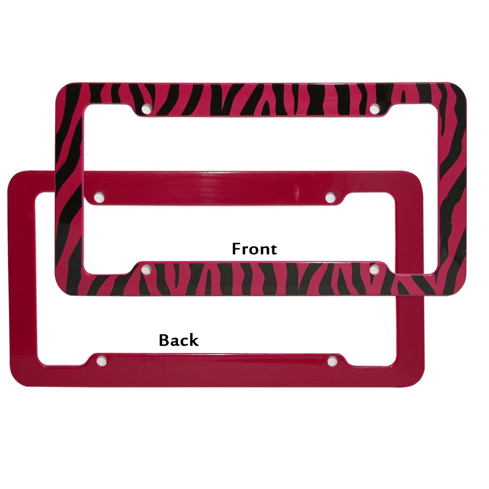 Oxgord 2Pc Set Plastic License Plate Frames With Zebratiger Stripes, Red Black