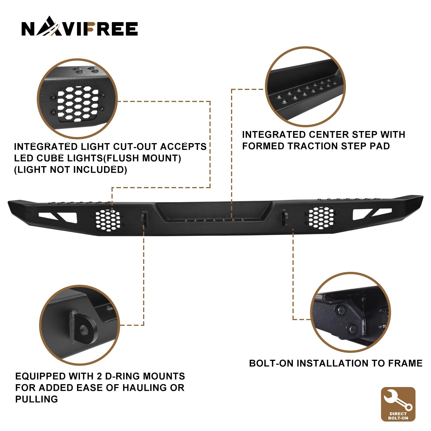 Navifree Sheet Metal Rear Bumper Fit For 2018-2023 Polaris Ranger 1000