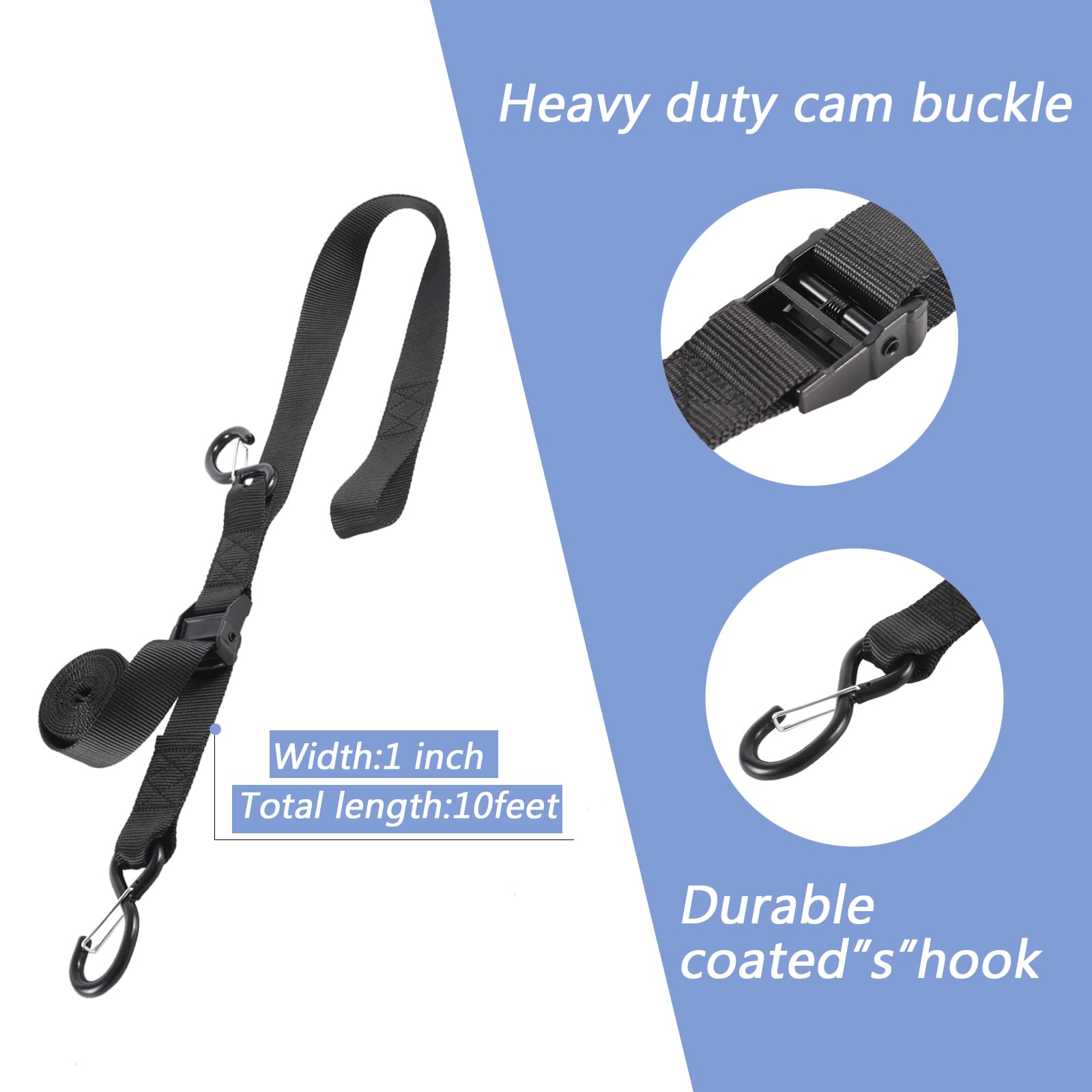 Motorcycle Handlebar Tie Down Straps, Dirt Bike Straps, Short Cam Buckle Tie Down Straps with S Hook and Soft Loops for Boat, Ka