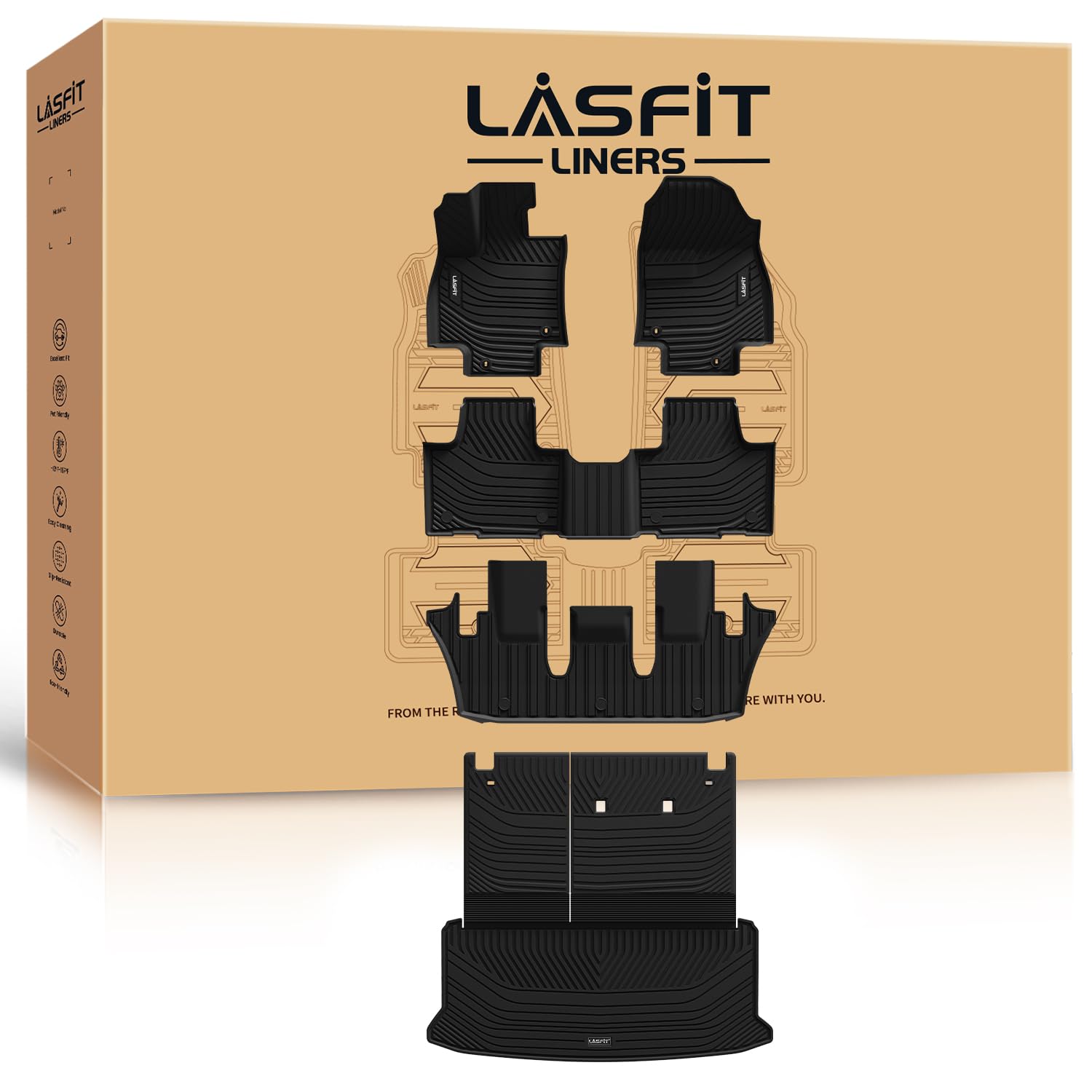 Lasfit Floor Mats For Toyota Grand Highlander 2024 2025 With Subwoofer 7 Seat (Include Hybrid), Trunk Mat Cargo Liner And Seat B