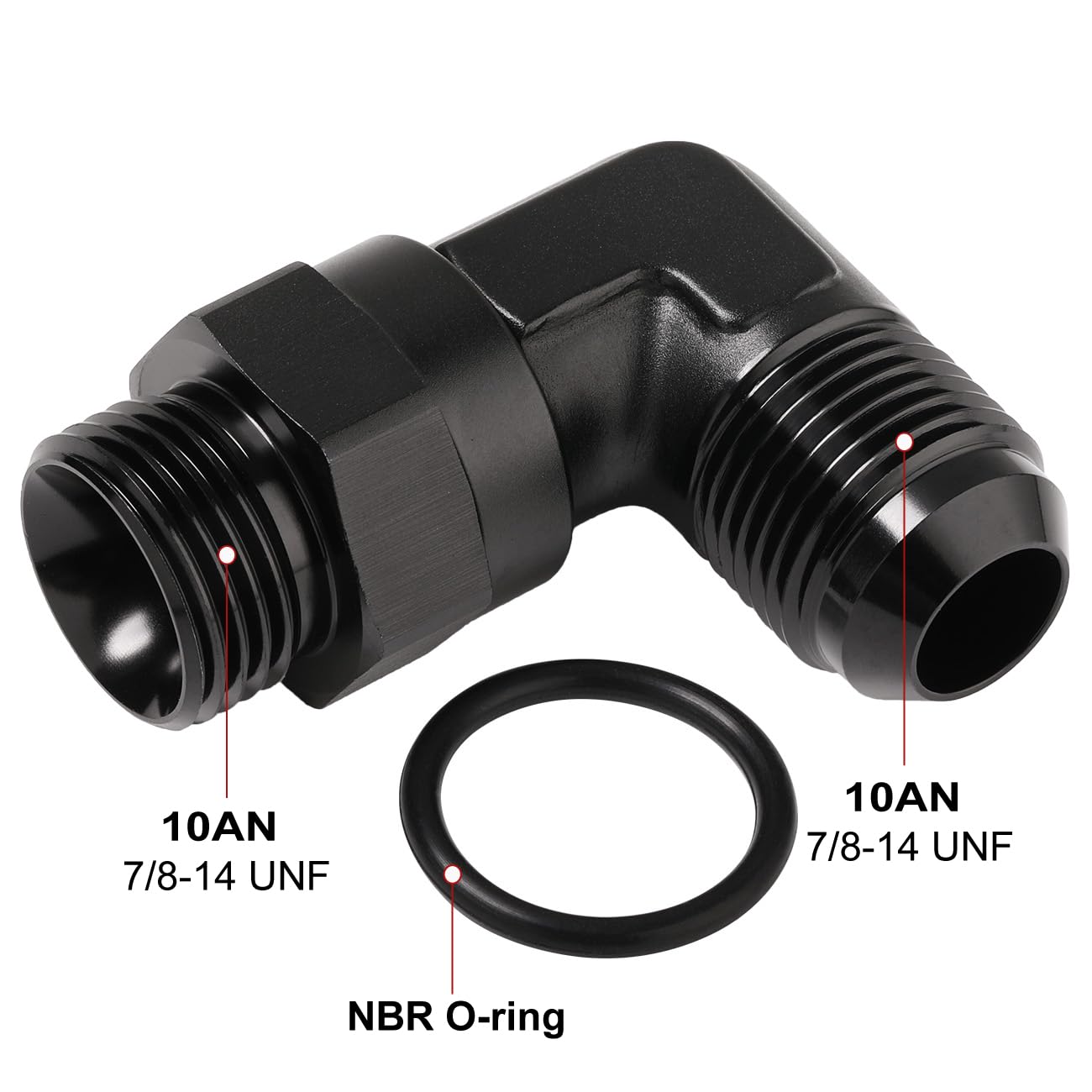 Podavelle 10An Male Flare To 10An -10 Orb O-Ring Boss 90 Degree Swivel Fitting Adapter Aluminum Black