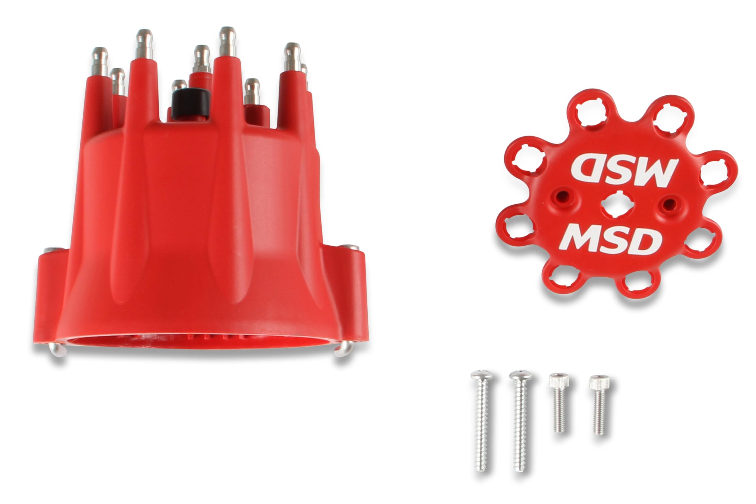 Msd 8433 Red, V8 Distributor Cap With Hei Terminals And Spark Plug Wire Retainer