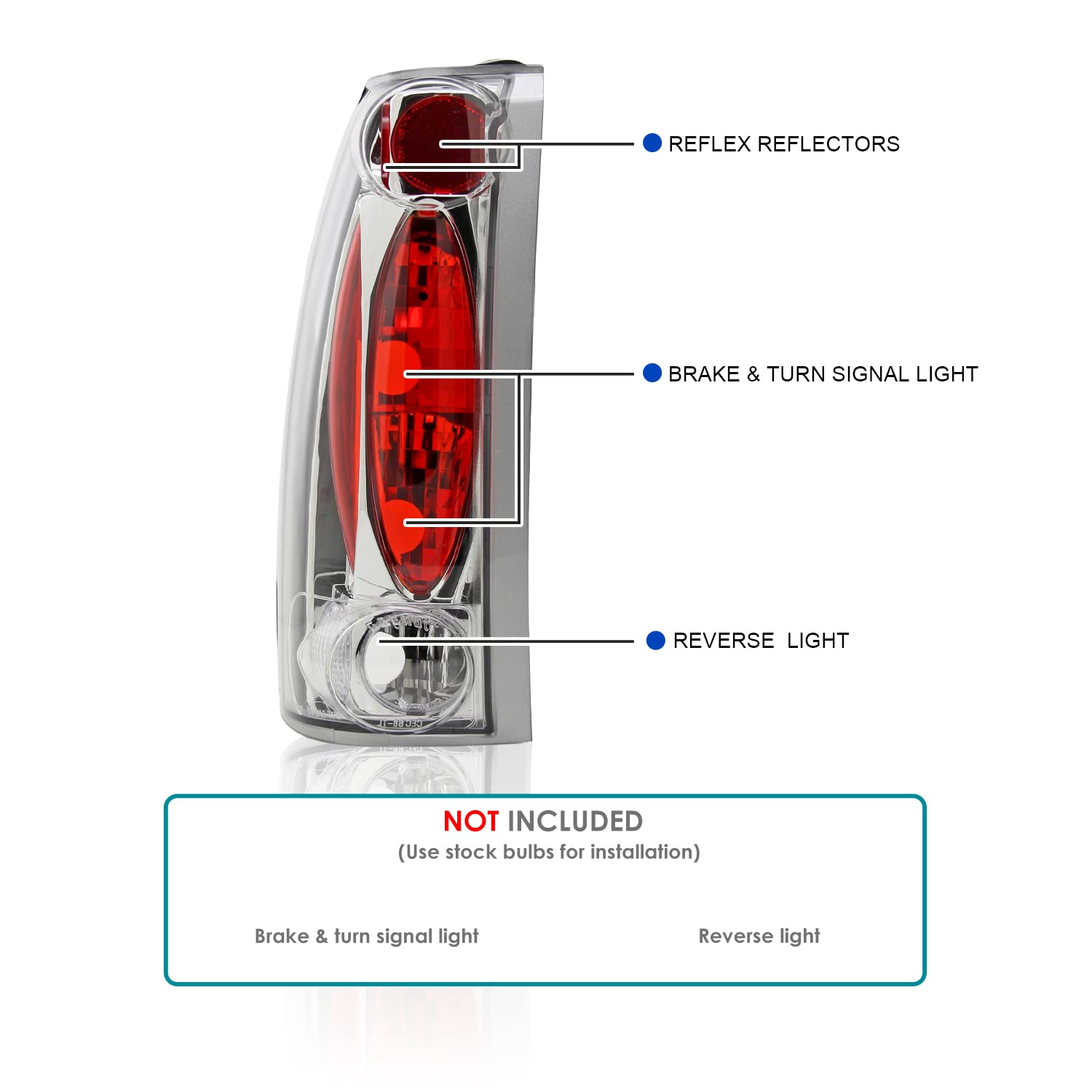 SPEC-D TUNING Chrome Housing Clear Lens Tail Lights Compatible with 1988-1998 Chevy/C/K C10 1500/2500/3500, Silverado/Sierra, Blazer Full Size, Suburban, Yukon, Tahoe, Left + Right Pair Assembly