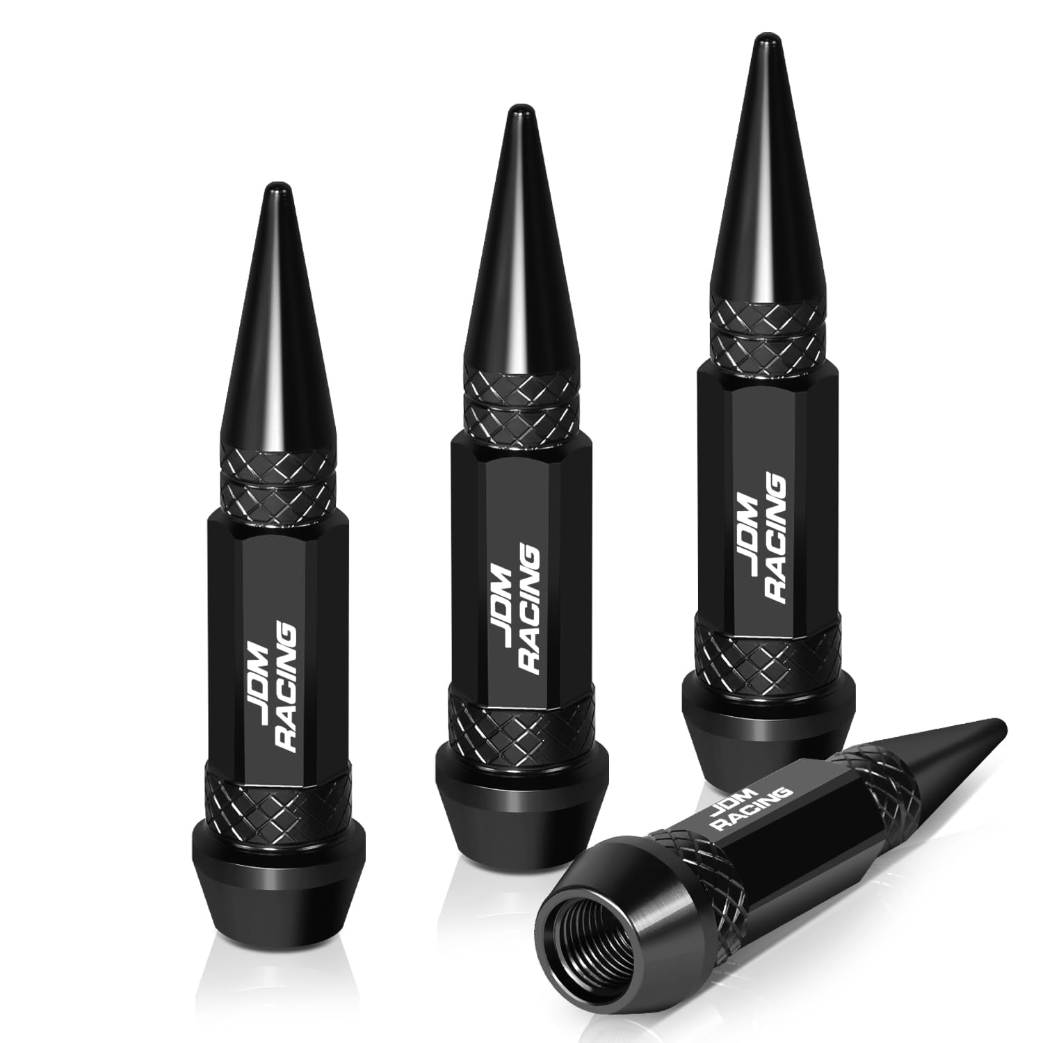 Auto Dynasty 60Mm Anodized Aluminum Valve Stem Caps, Spiked Head Design Car Accessories, Universal Fit For Most Vehicles, Black