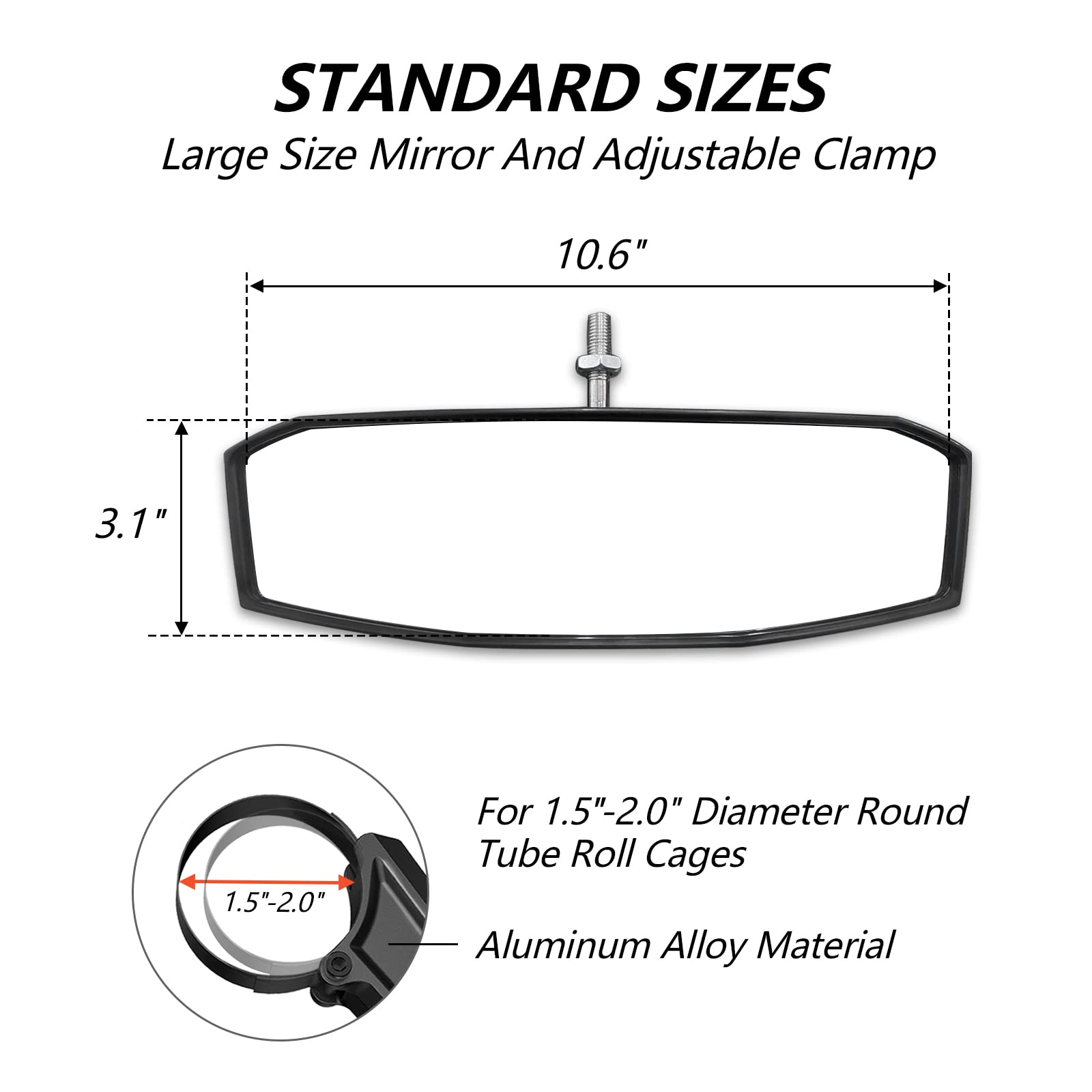 SHEJISI UTV Rearview Mirror for 1.5 to 2.0 Roll Cage - Adjustable Viewing Angle, Compatible with Polaris RZR, Can Am, Honda Pioneer, Kawasaki