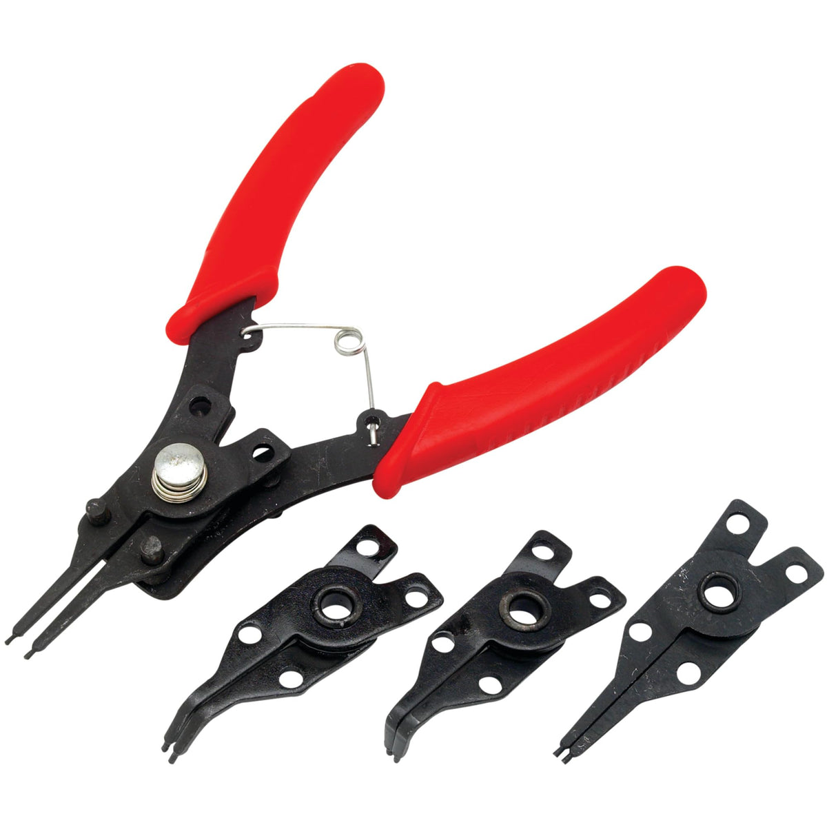 Performance Tool 1435 Interchangeable Head Snap Ring Pliers with Straight, 45 Degree and 90 Degree Angled Heads for Internal and External Use