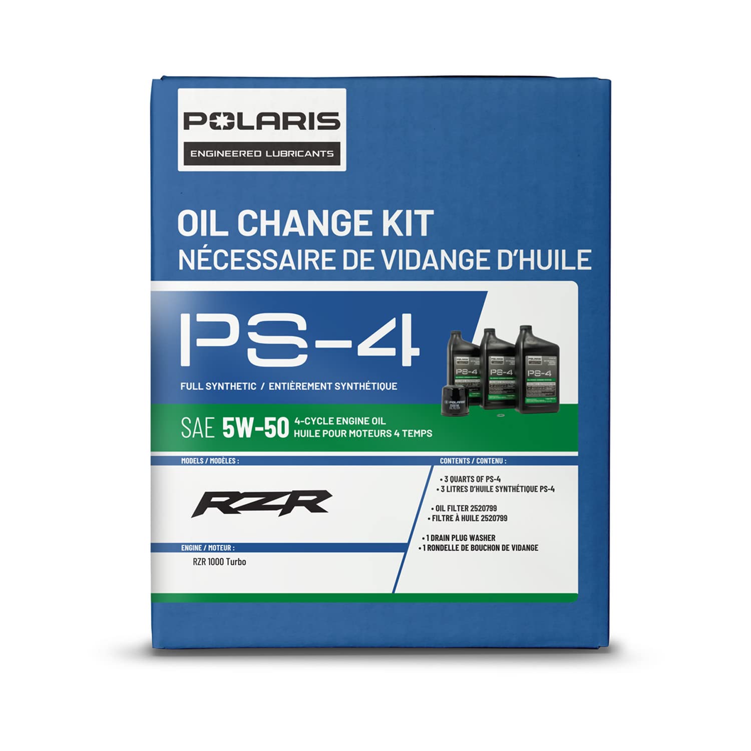 Polaris Ps4 Oil Change Kit For Specific Rzr Turbo And Pro Xp & Xp 4 Models With 4 Stroke Engine, Includes 3 Quarts Of Ps-4 5W-50
