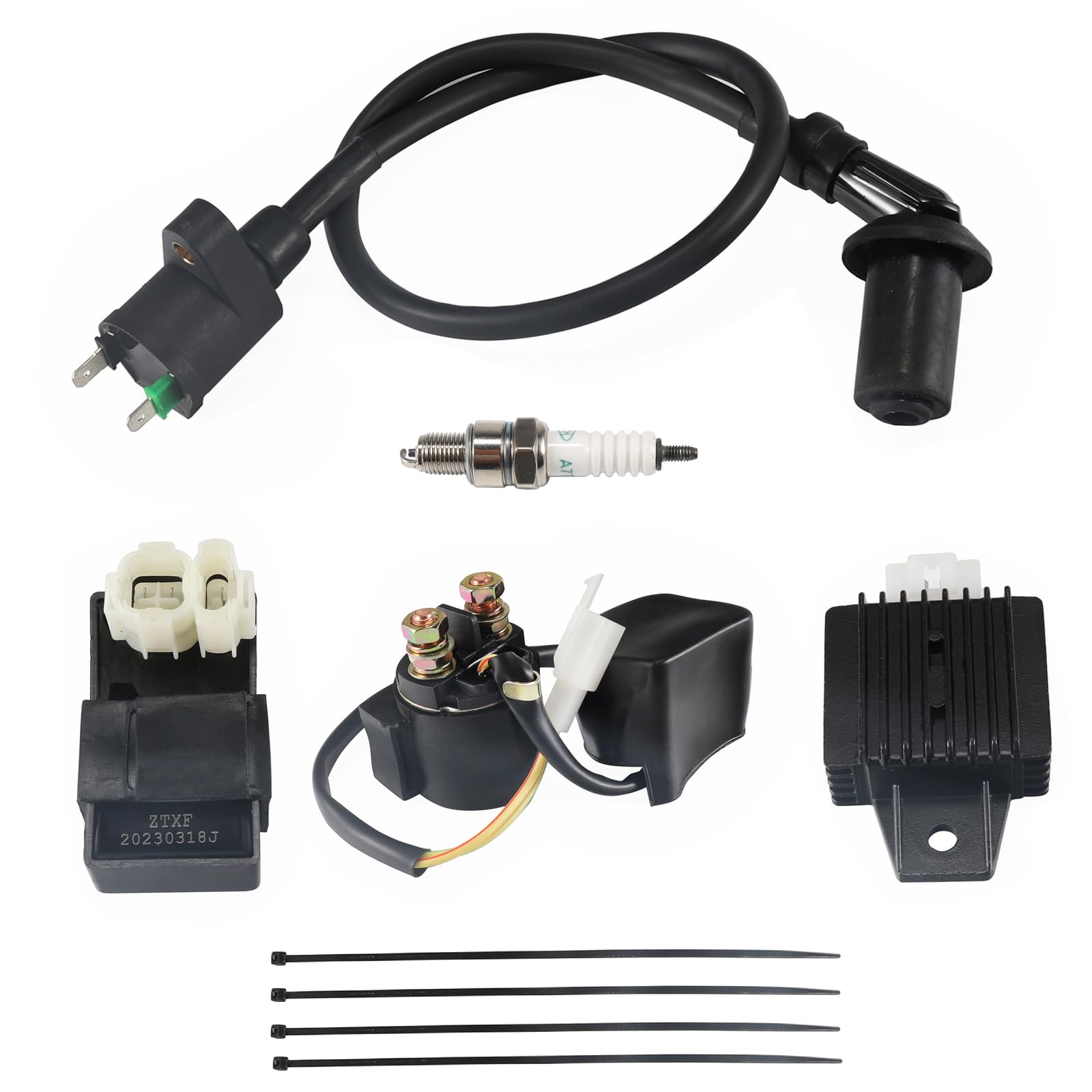 AC CDI Box, Ignition Coil Relay Voltage Regulator Spark Plug kit Compatible with 4 Stroke GY6 50-150cc 125cc Engine Chinese ATV 